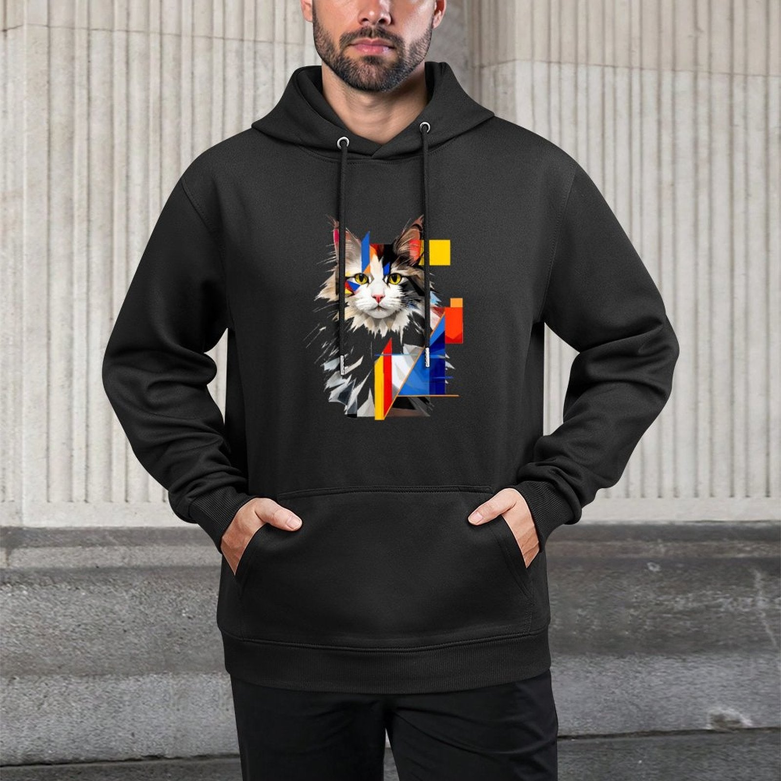 Cat Abstract Geometric Art Animal Polygon Graphic Cat Casual Wear Hoodie