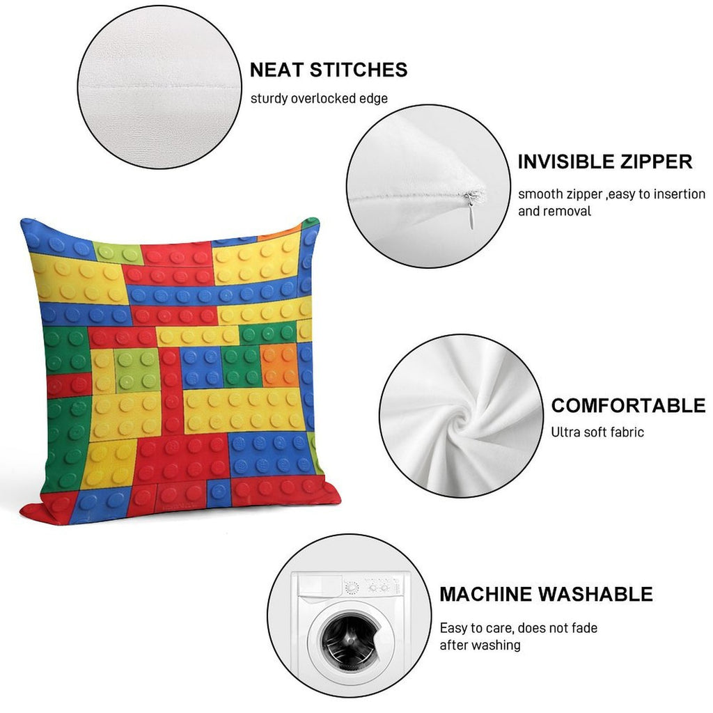 Colorful Bricks Design Soft Short Plush Fabric Throw Pillow