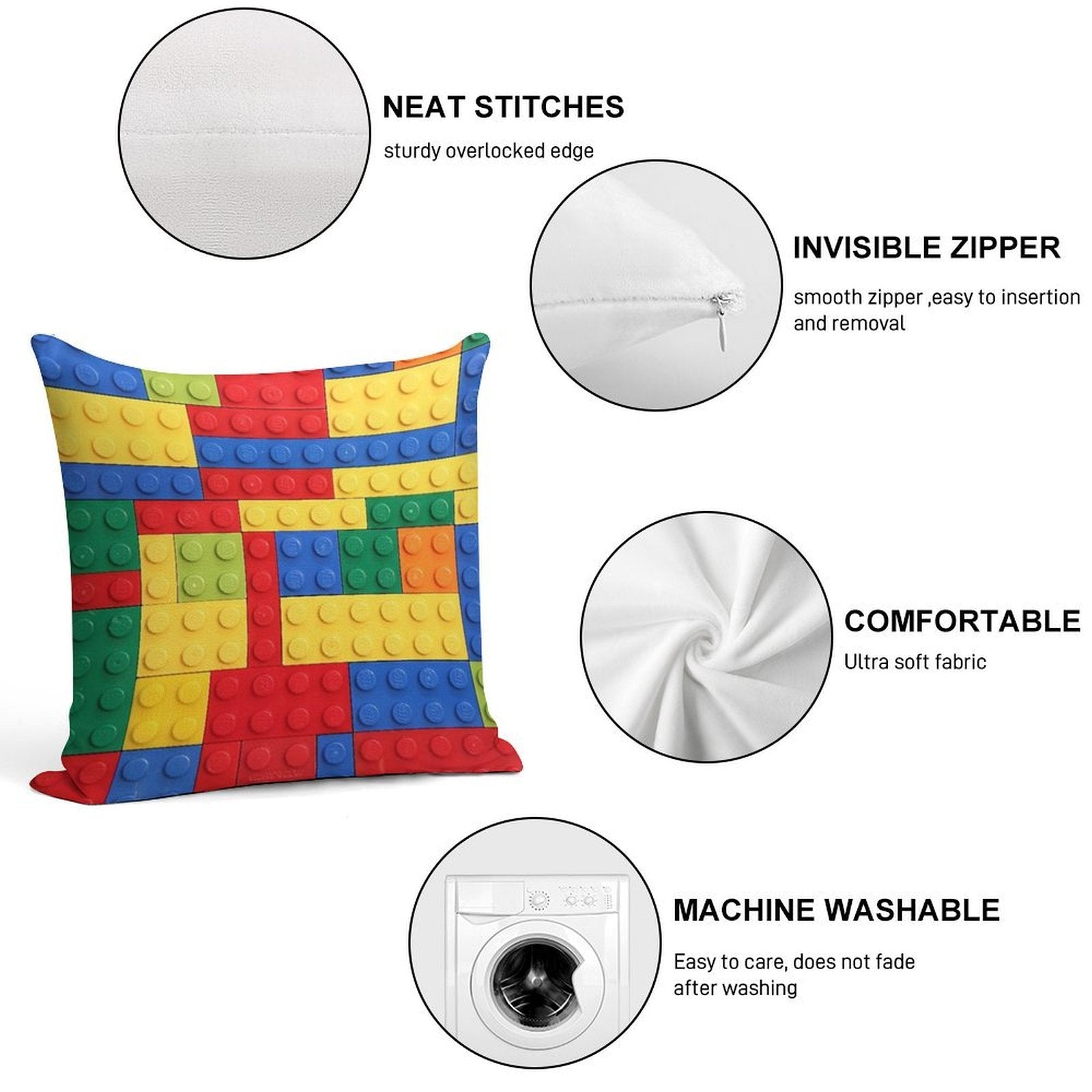 Colorful Bricks Design Soft Short Plush Fabric Throw Pillow