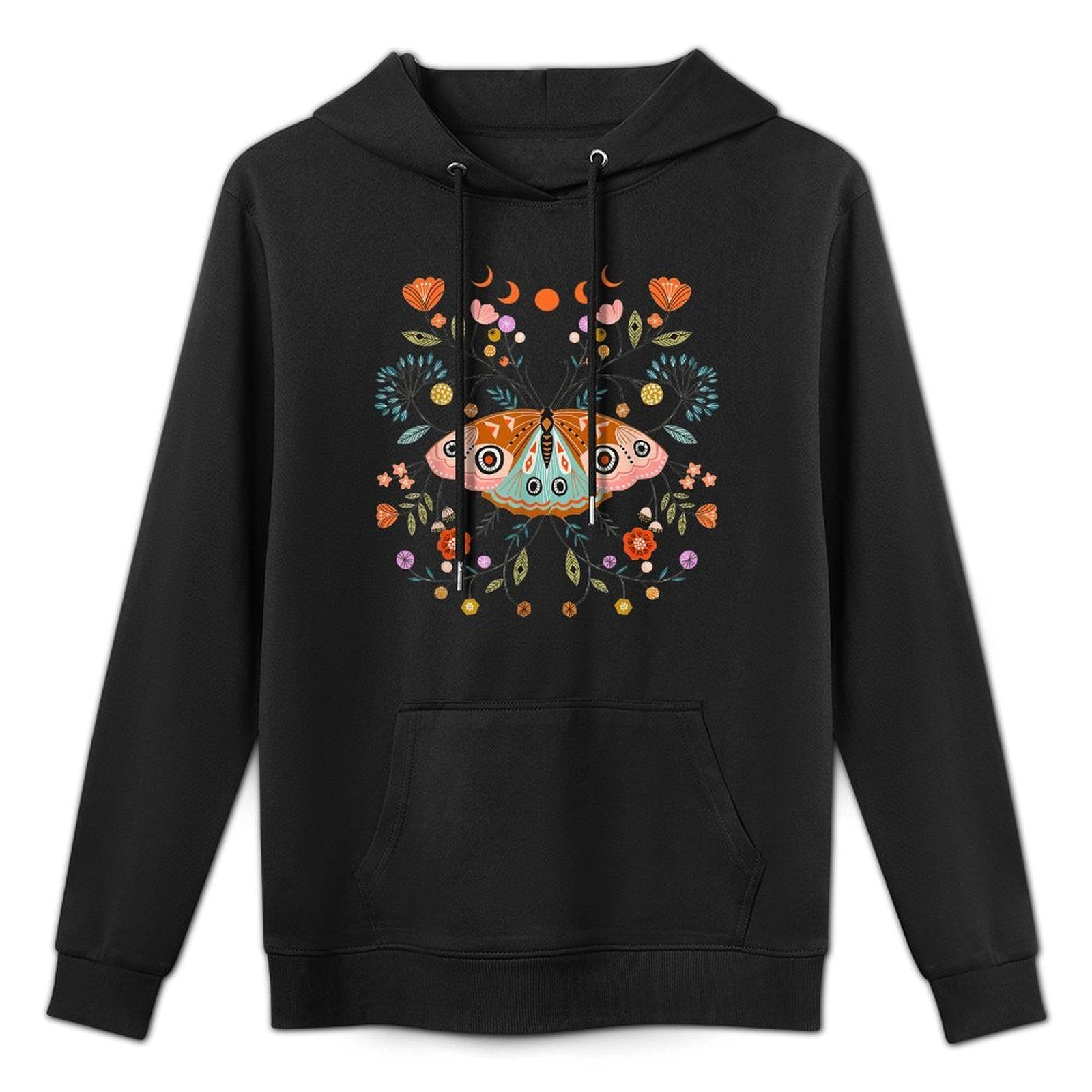 Mystical Butterfly Scandinavian Folk Art Botanical Breathable Fabric Hoodie