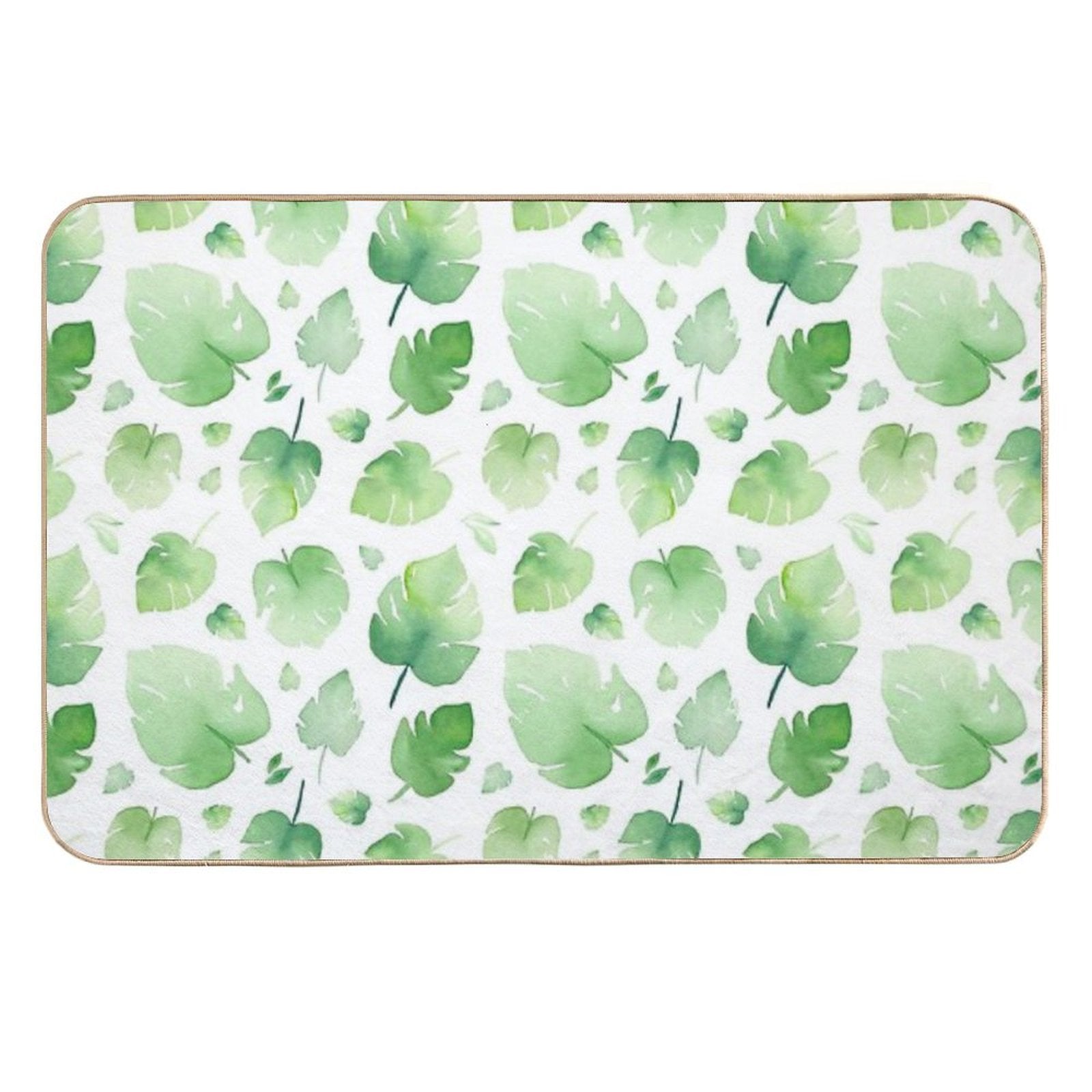 Watercolor Monstera Leaves Pattern  Fade-Resistant Bath Mat