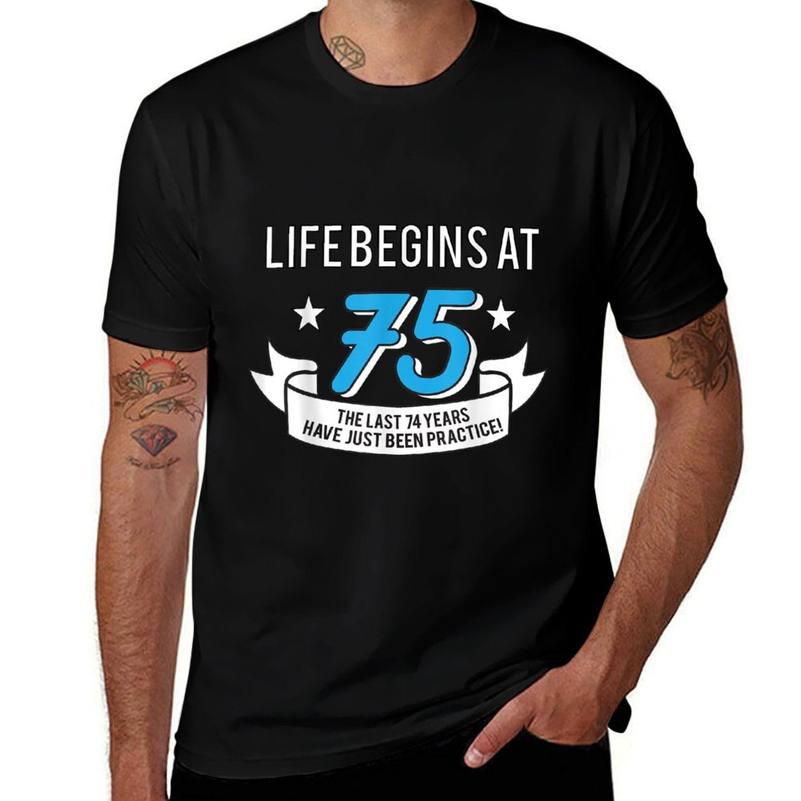 Life Begins At 75 - Funny 75th Birthday  Eco-friendly Material T-Shirt