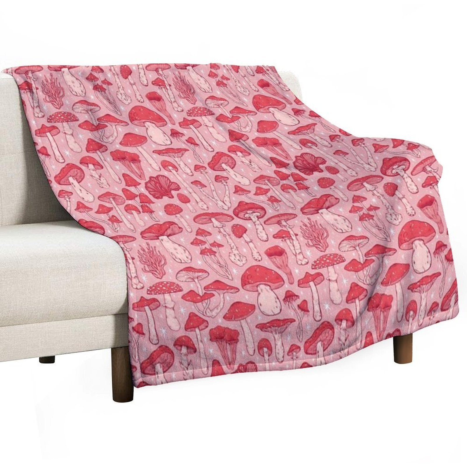 Deadly Mushrooms Red on Pink Eco-conscious Throw Blanket