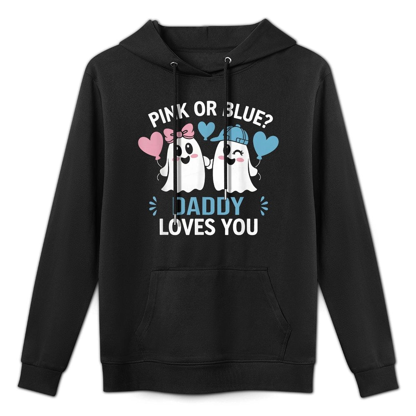 Pink Or Blue Daddy Loves You Gender Reveal Halloween Ghost Shape Retention Hoodie