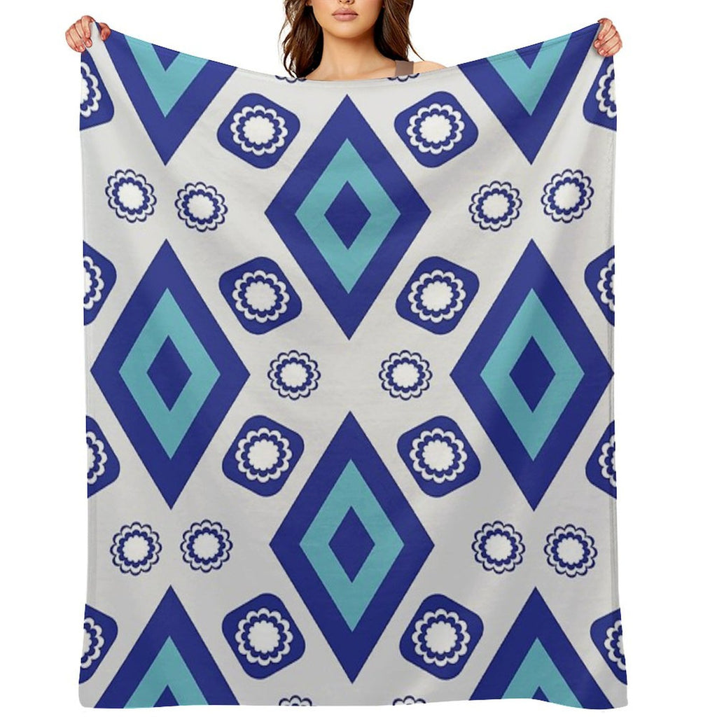 Blue Geometric And Floral Ethnic Pattern Durable Throw Blanket