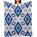 Blue Geometric And Floral Ethnic Pattern Durable Throw Blanket