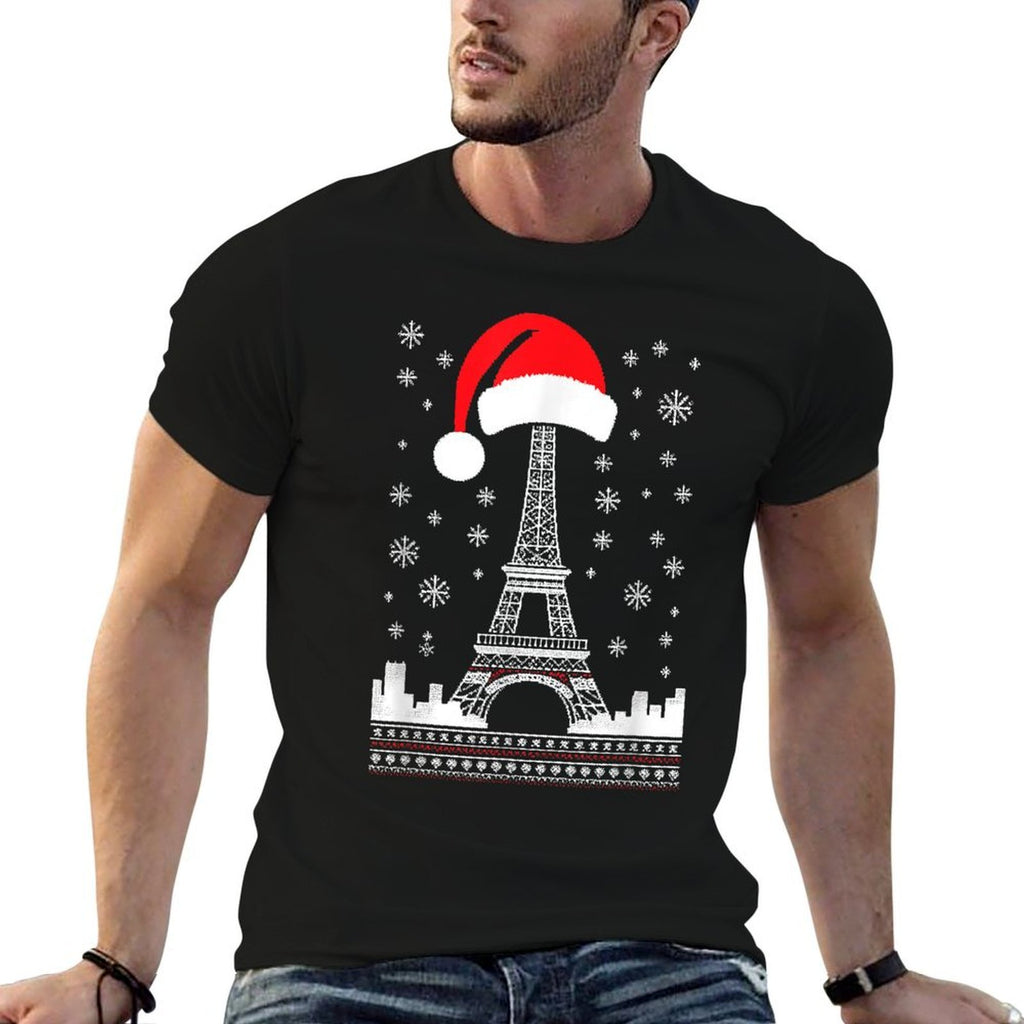 Eiffel Tower Santa Hat - Funny Vintage Paris Ugly Christmas  Soft T-Shirt