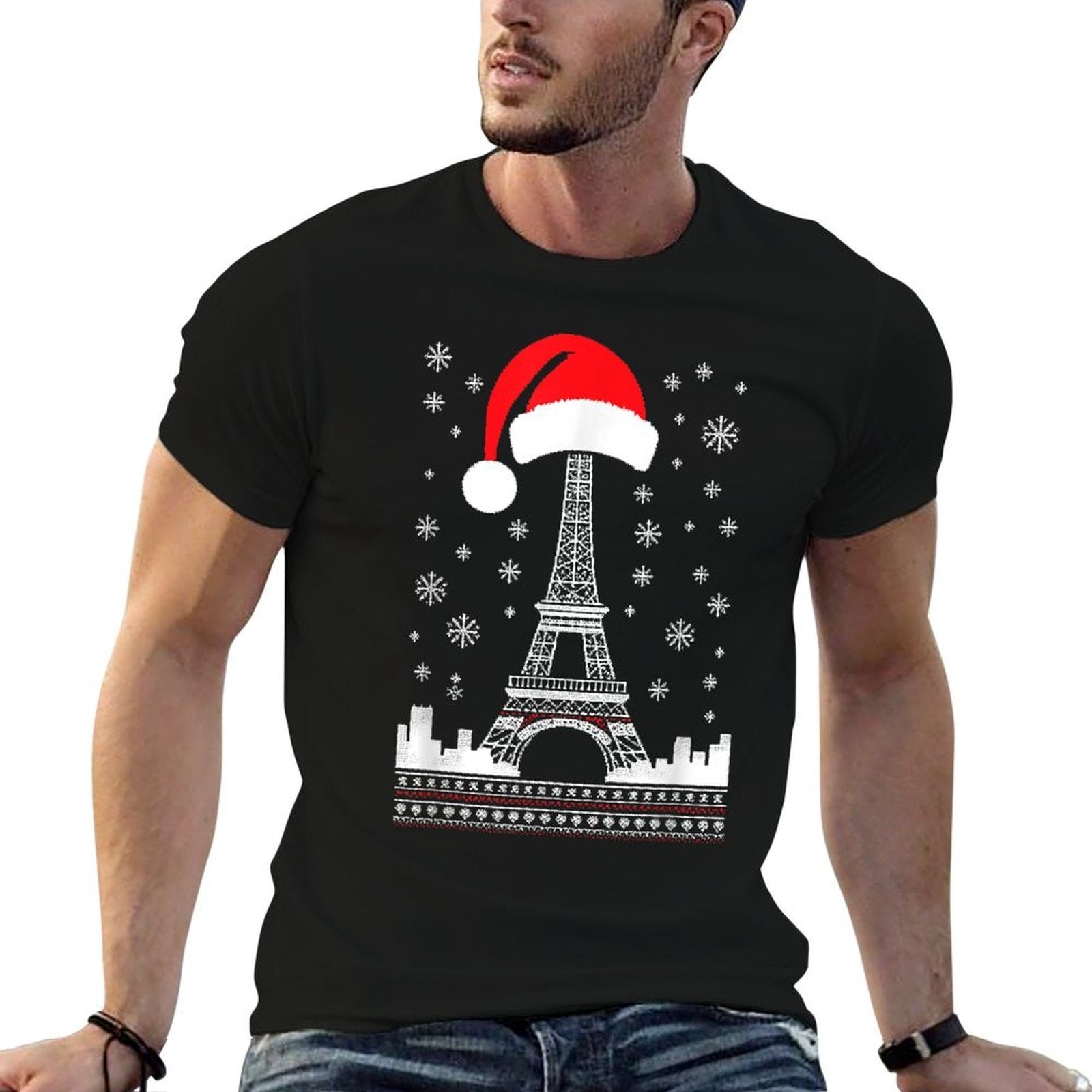 Eiffel Tower Santa Hat - Funny Vintage Paris Ugly Christmas  Soft T-Shirt