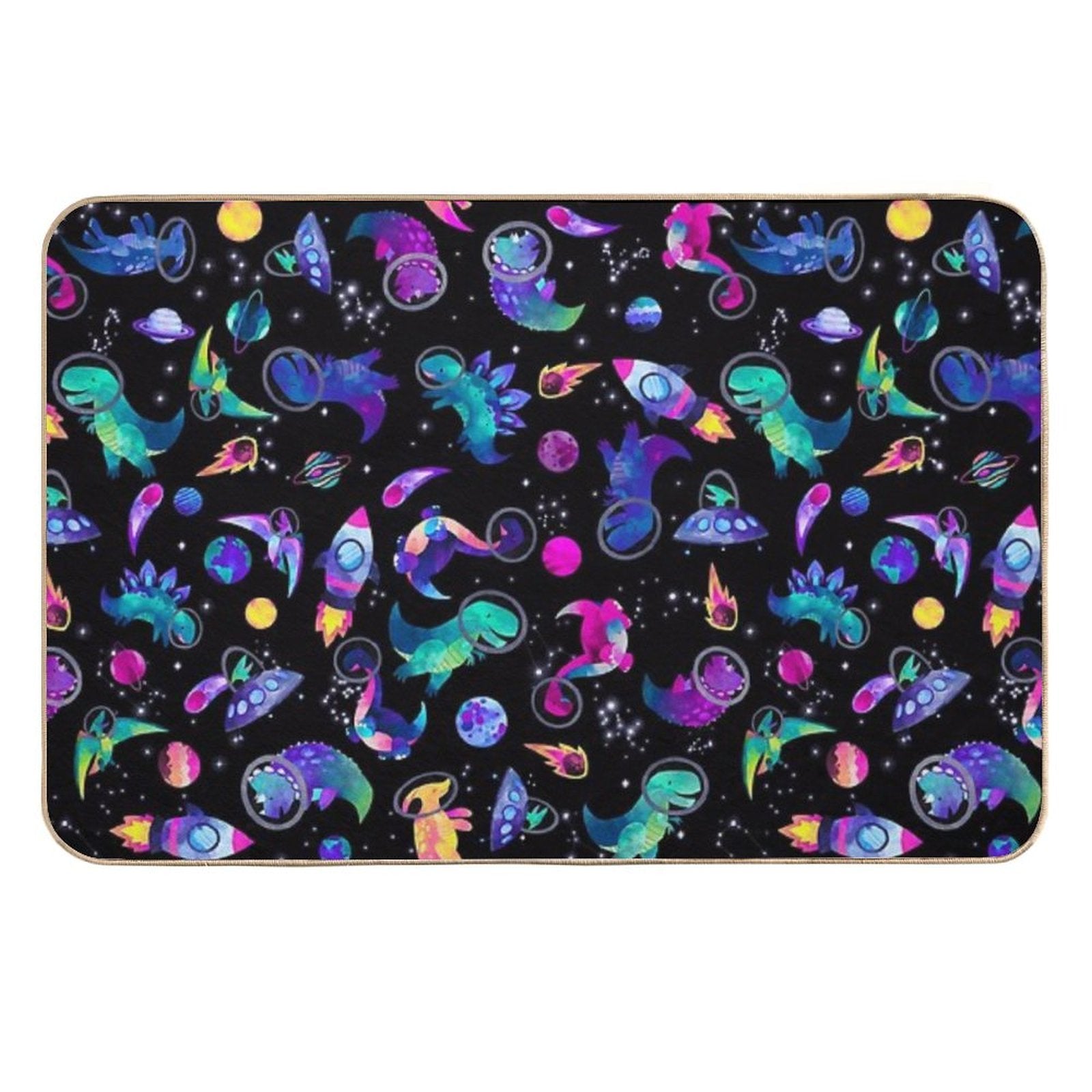 Space Dinosaur Astronauts Watercolor Pink Purple Pattern  Stain-Proof Bath Mat