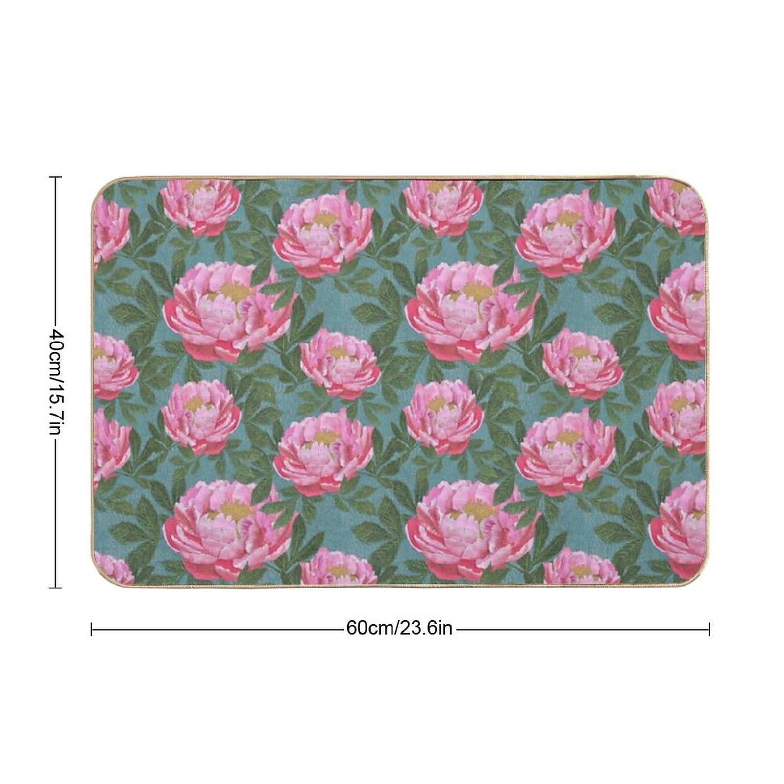 Peony on Teal  Non-Slip Bath Mat