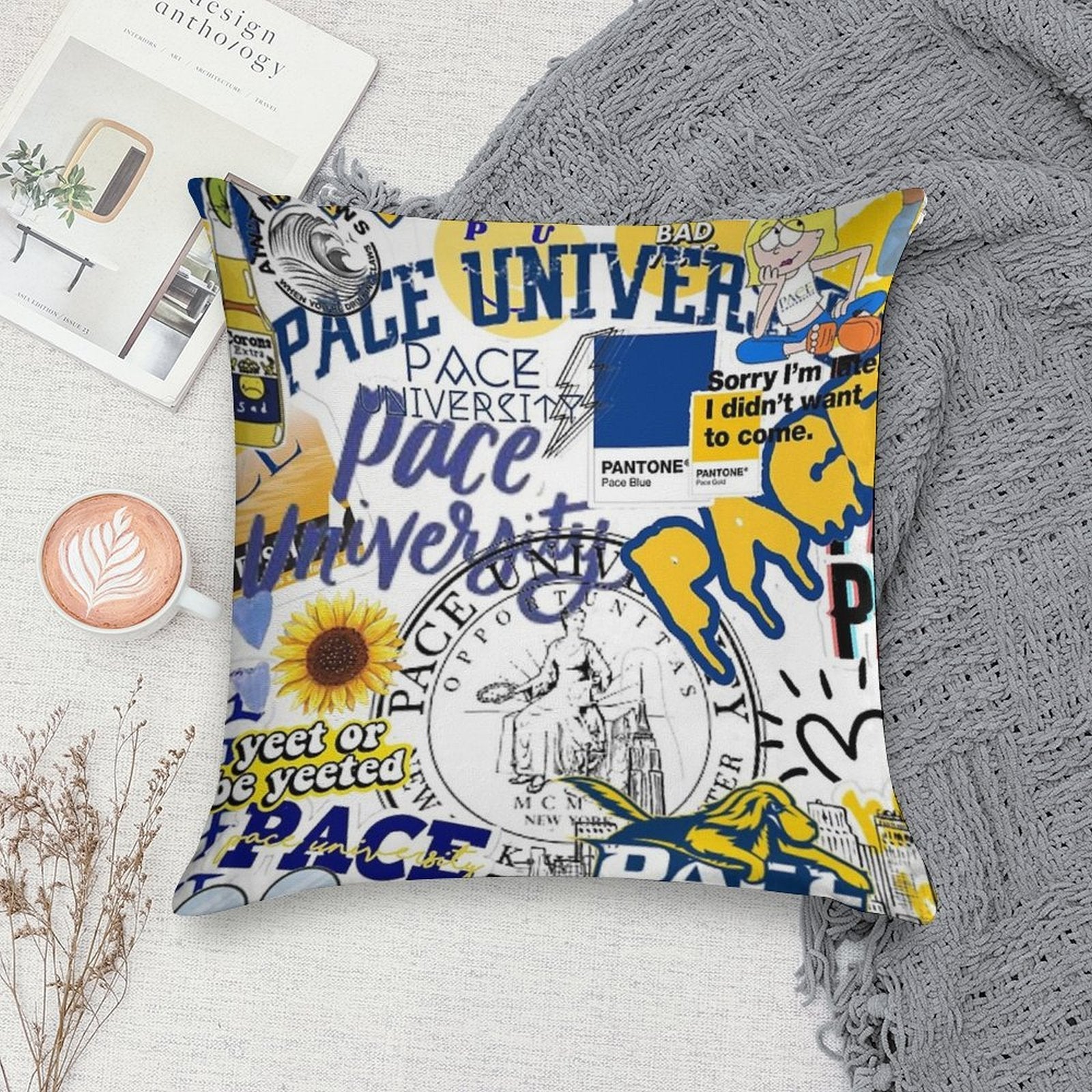 Pace University Collage Artwork Soft Luxury Feel Throw Pillow