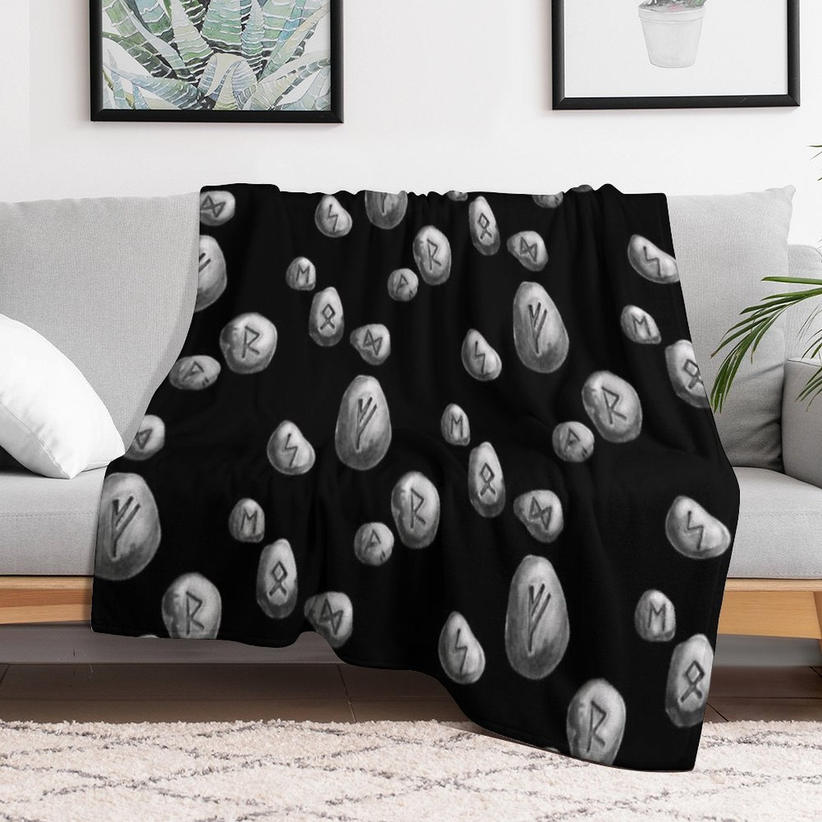 Runestones on Black Eco-conscious Throw Blanket