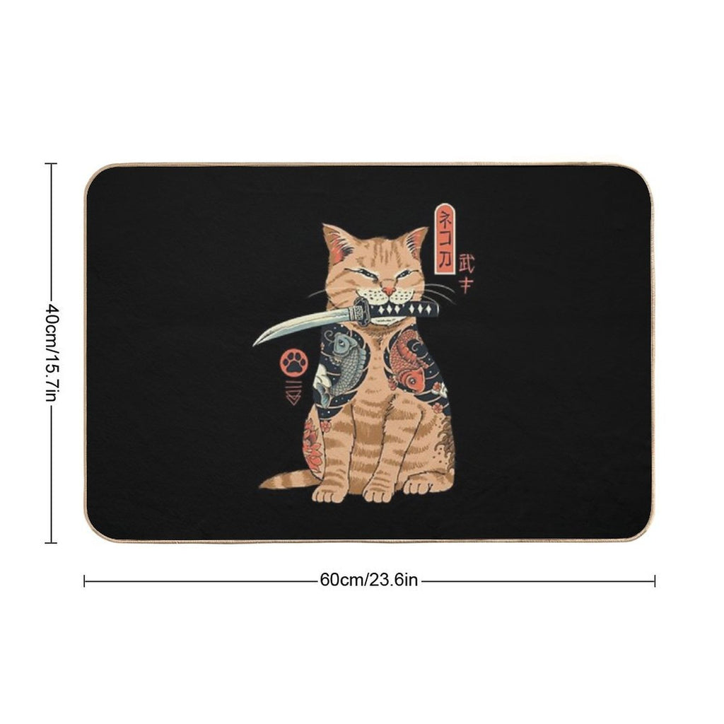 Katana Cat Vintage  Easy To Clean Bath Mat