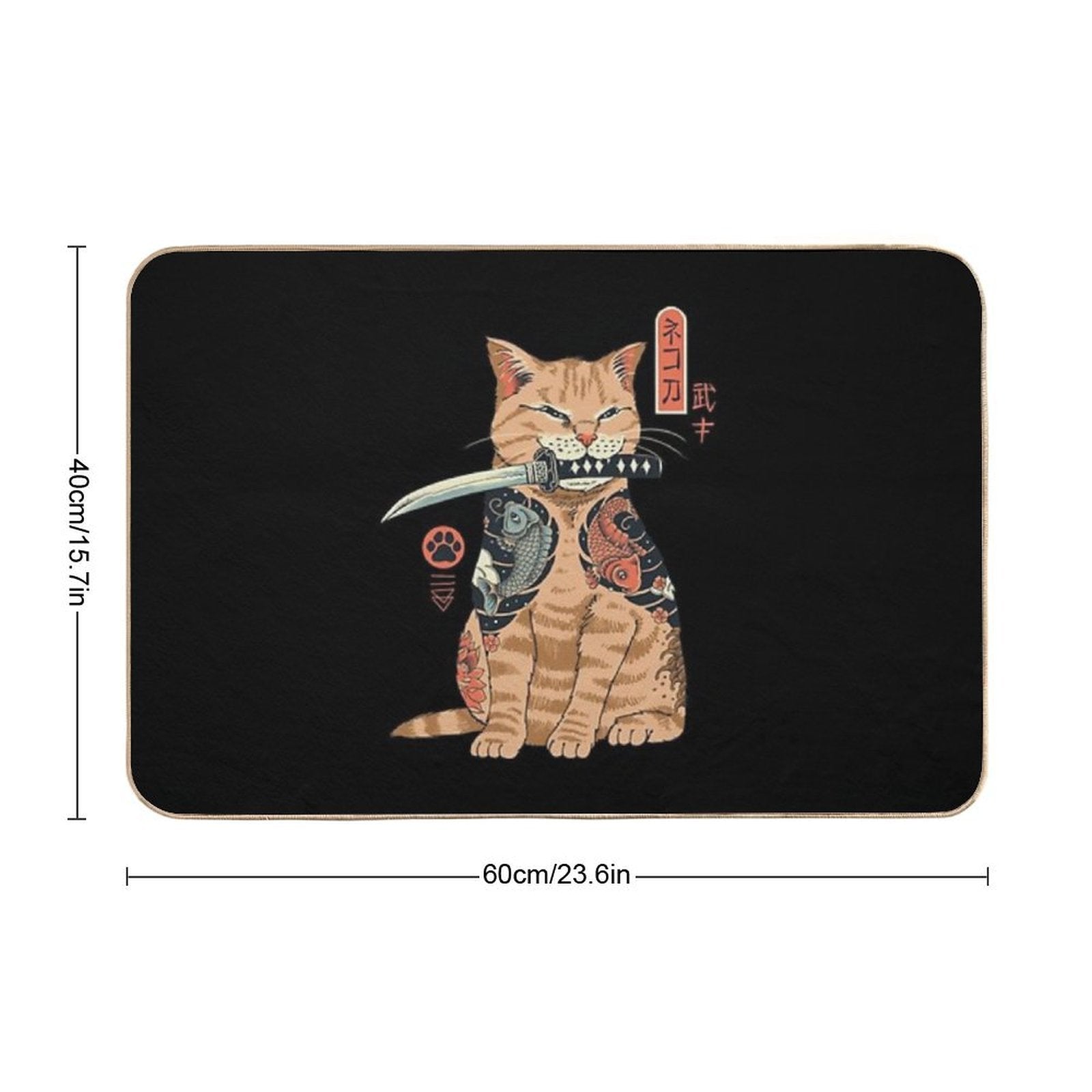 Katana Cat Vintage  Easy To Clean Bath Mat