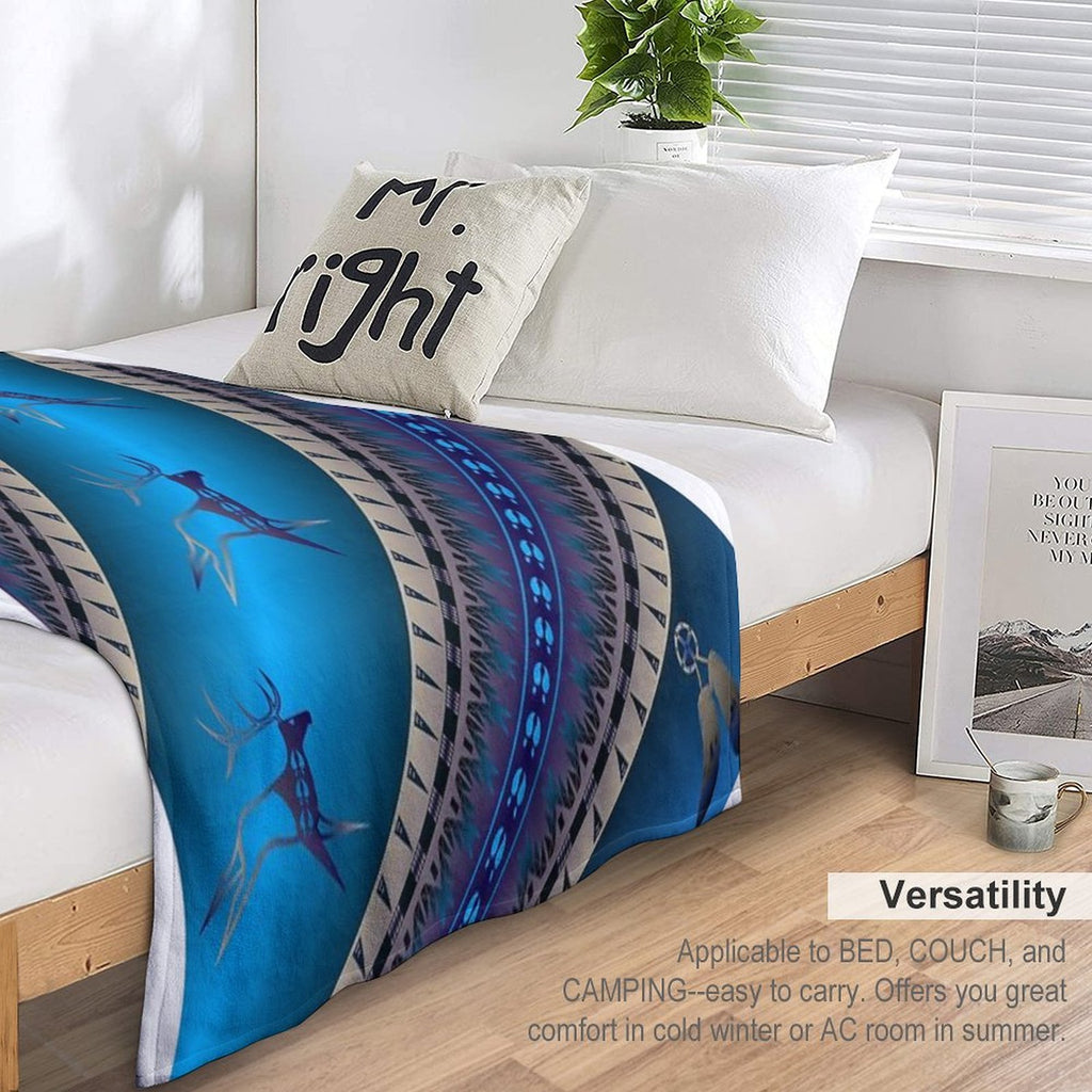 Elk Spirit (Blue) Plush Throw Blanket