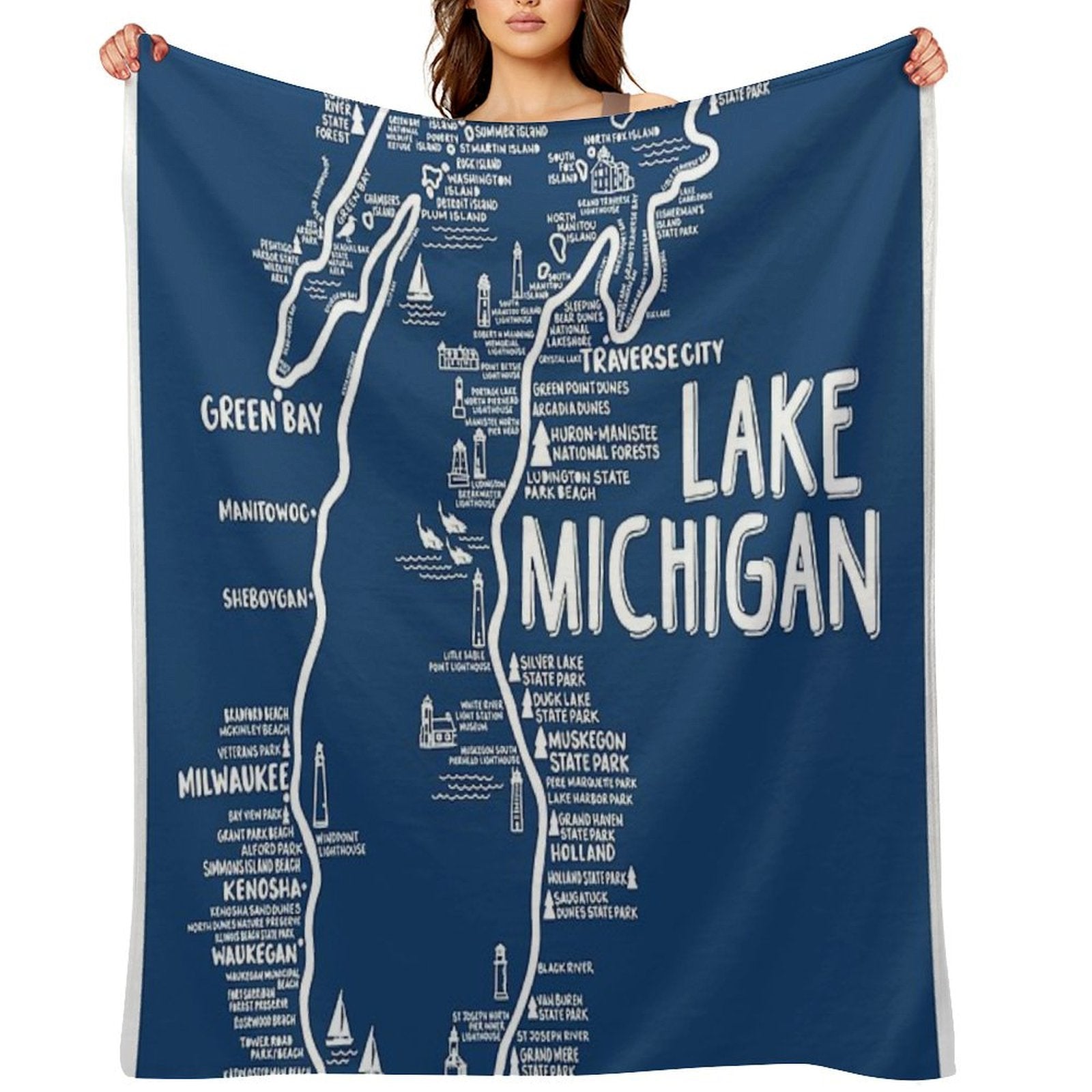 Lake Michigan Map Anti-pilling Throw Blanket