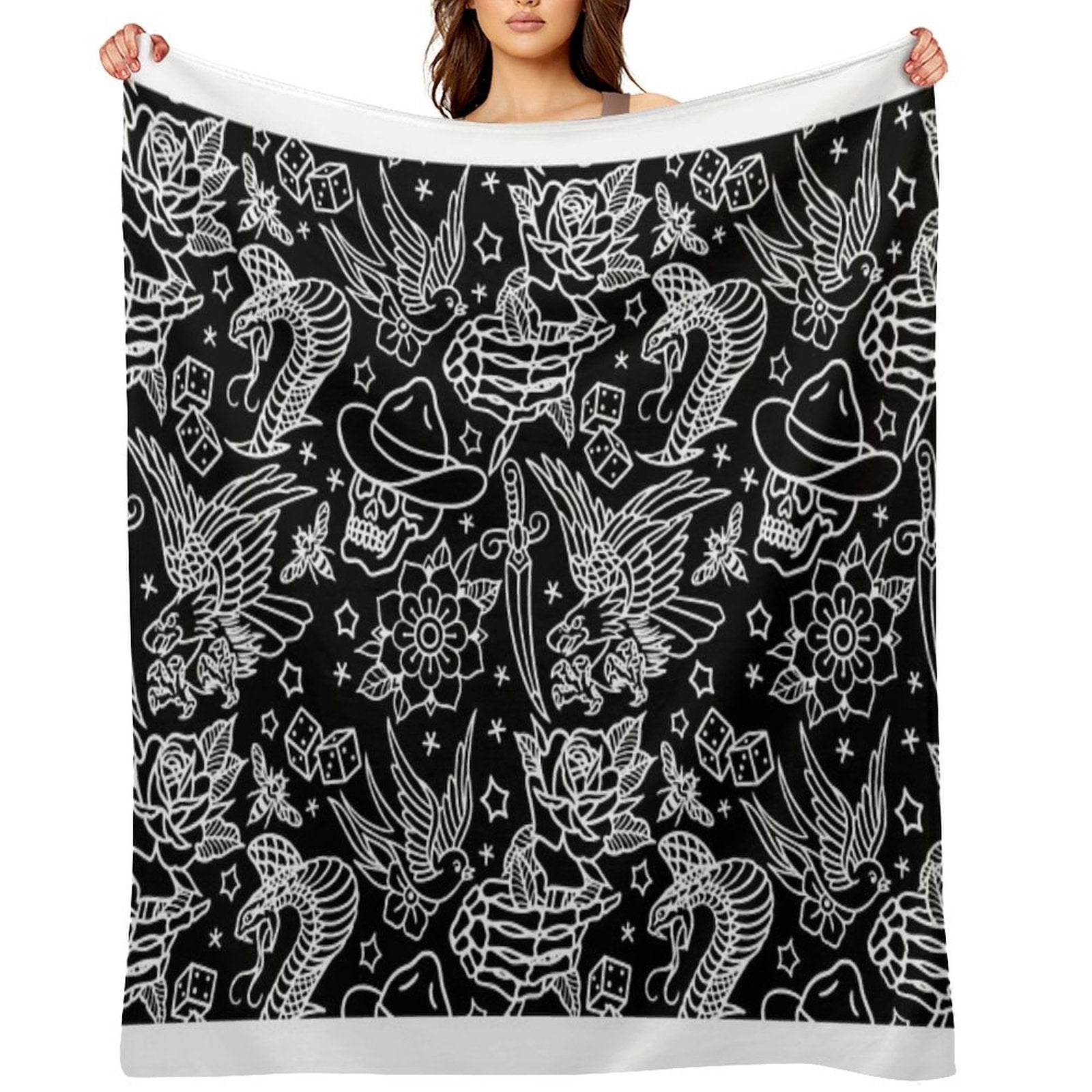 American Traditional Tattoo Flash Print Easy Care Throw Blanket