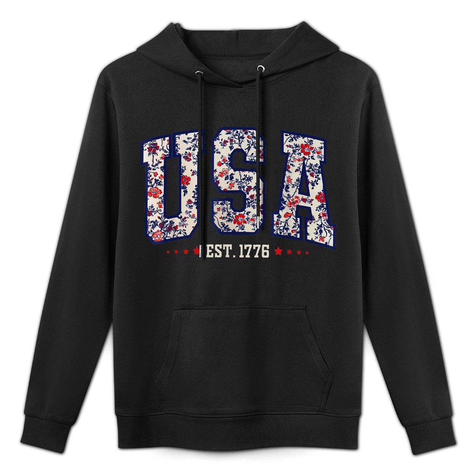 Women Floral USA Est 1776 Girly 4th of July American Girl Casual Wear Hoodie
