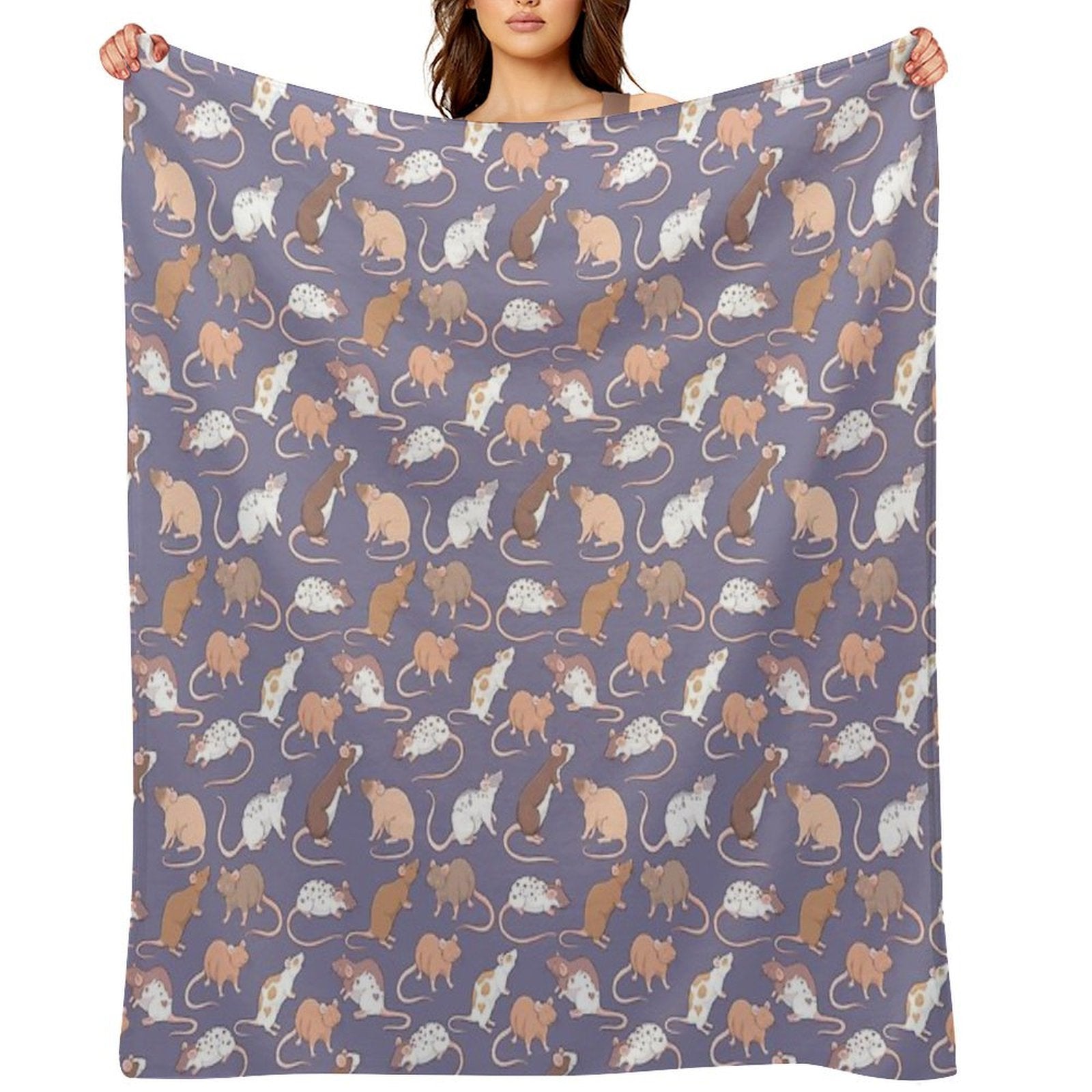 Cute Rattie Rats Against A Slate Grey Background by Whimsicolourart Travel-friendly Throw Blanket