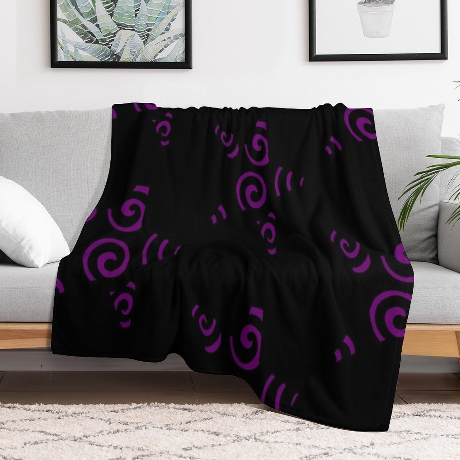 Purple Swirly Star Plush Throw Blanket