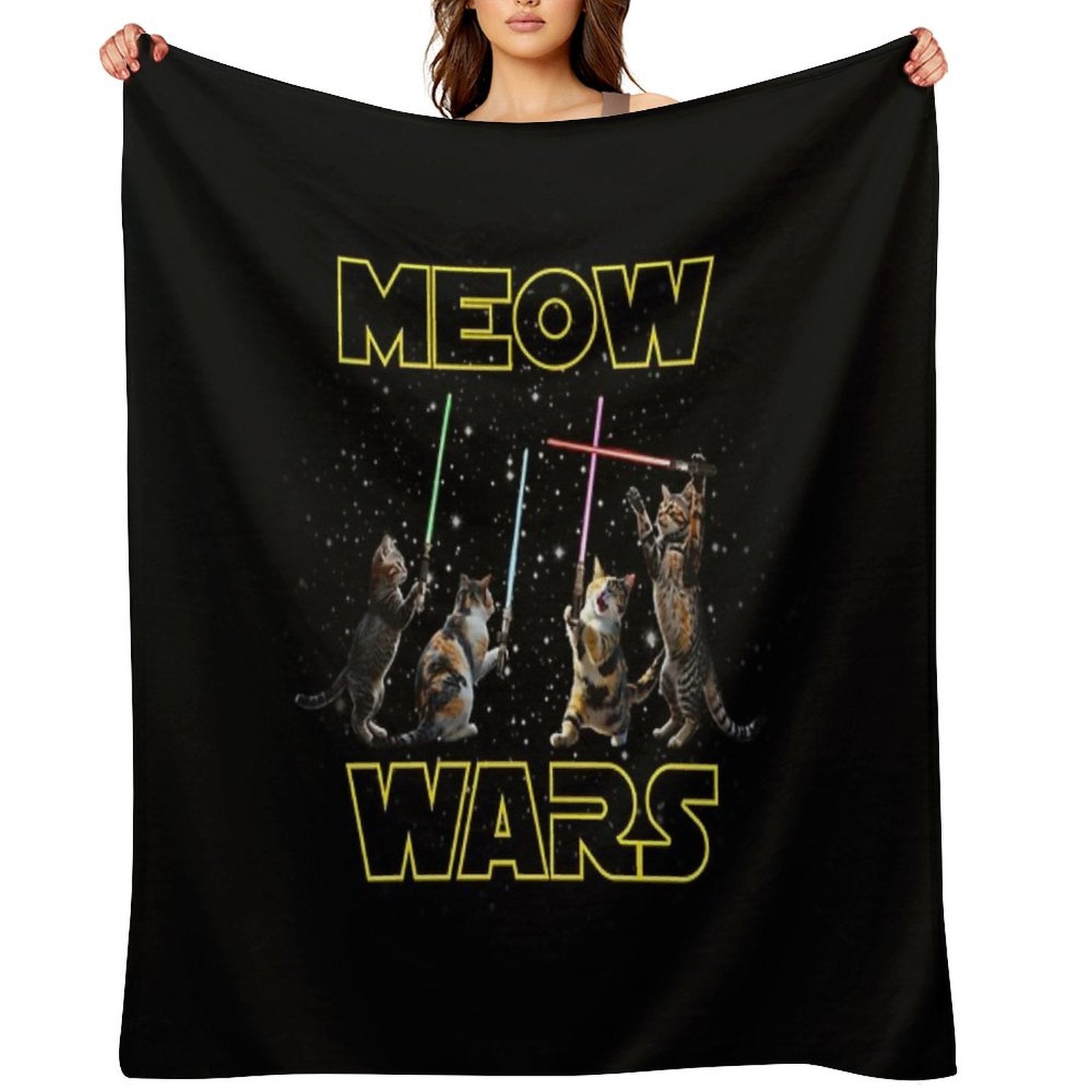 Meow Wars Galactic Kittens Wielding Lightsabers Velvety-soft Throw Blanket