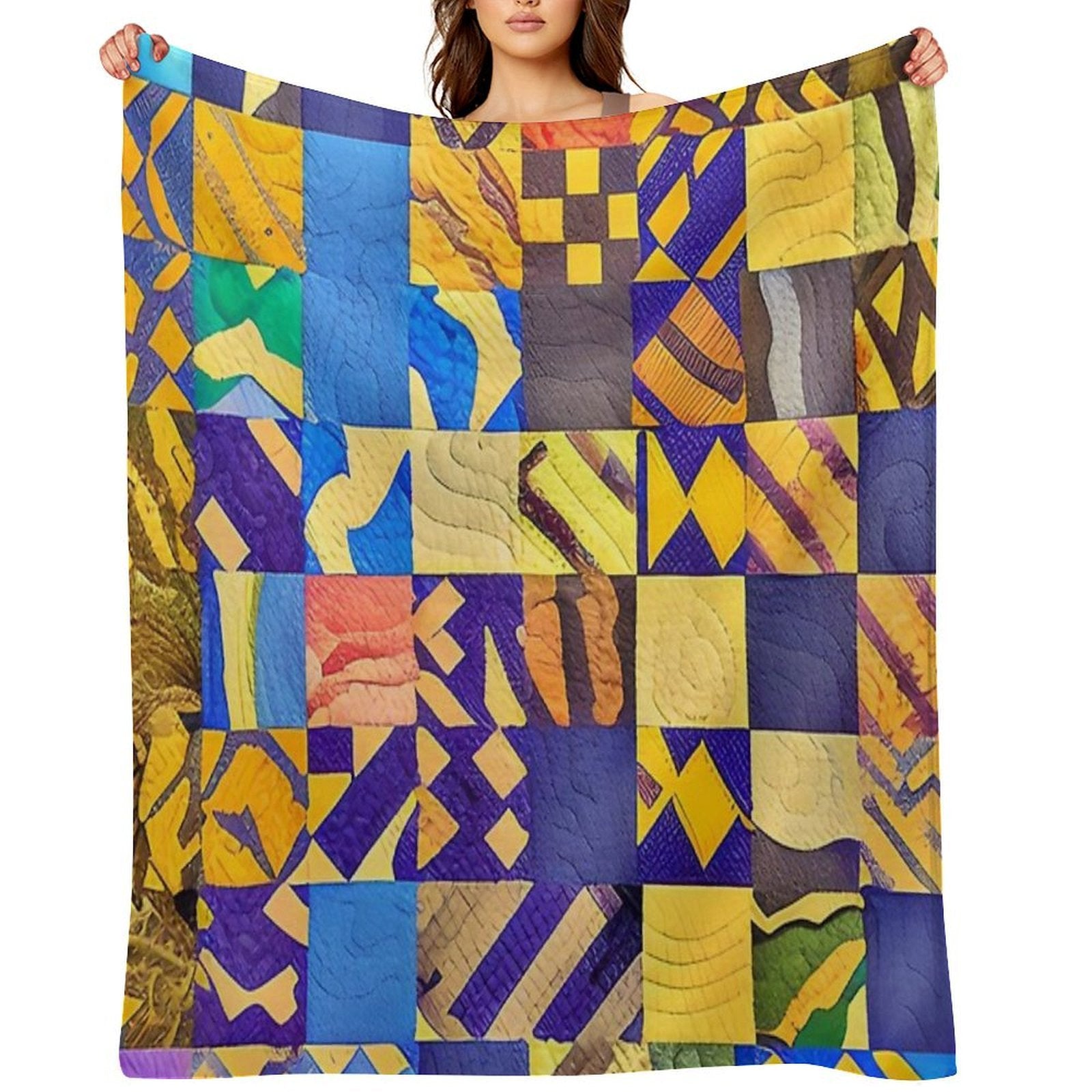 Bright Colors Quilt Inspired Tile Pattern Velvety-soft Throw Blanket