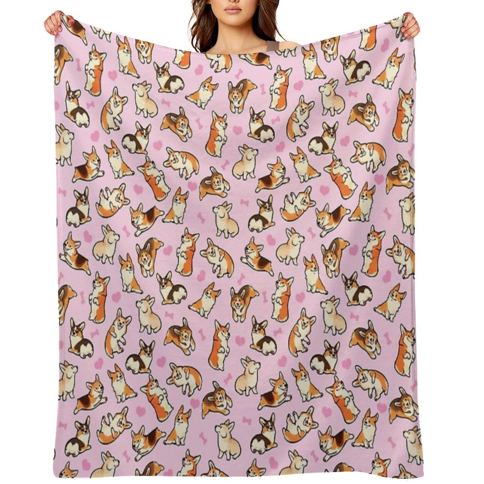 Lovey Corgis in Pink Comfort Throw Blanket