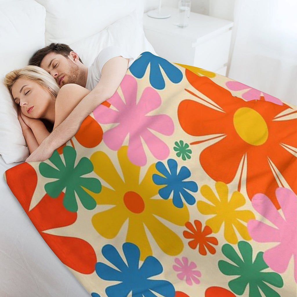 Retro 60s 70s Aesthetic Colorful Floral Pattern All-season Throw Blanket