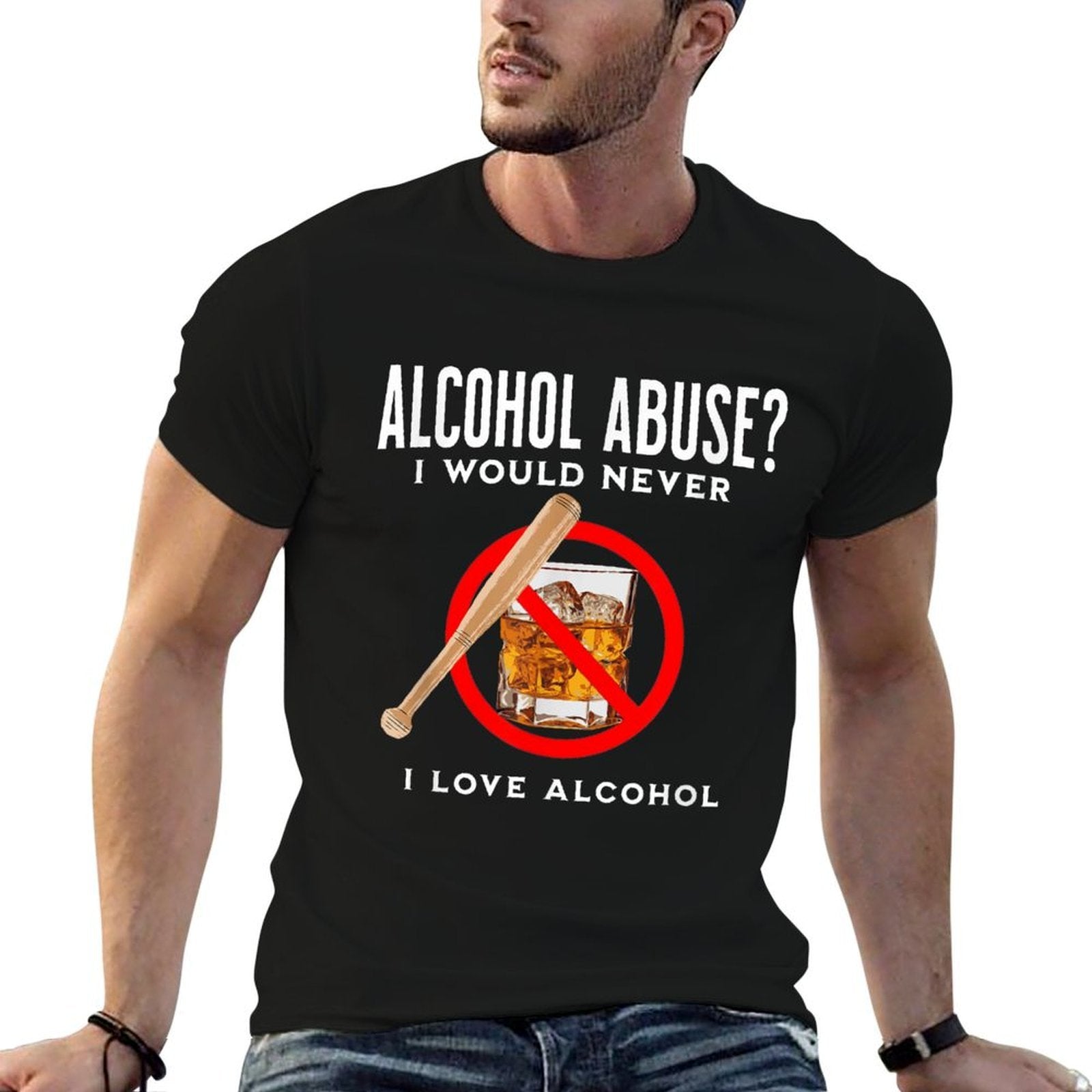 Alcohol Abuser  Funny Drinking Design, Adult Humor Graphic  Trendy Pattern T-Shirt