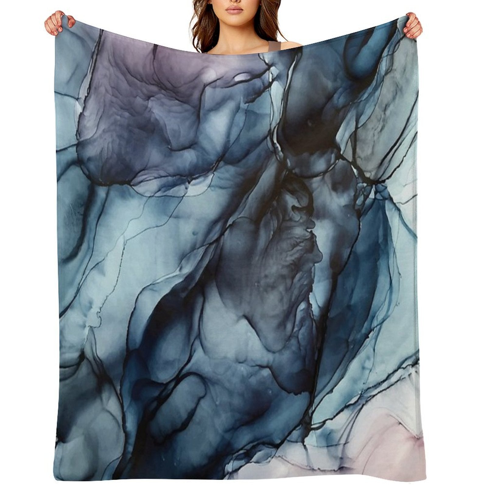 Blush And Darkness Abstract Alcohol Ink Painting Multi-functional Throw Blanket