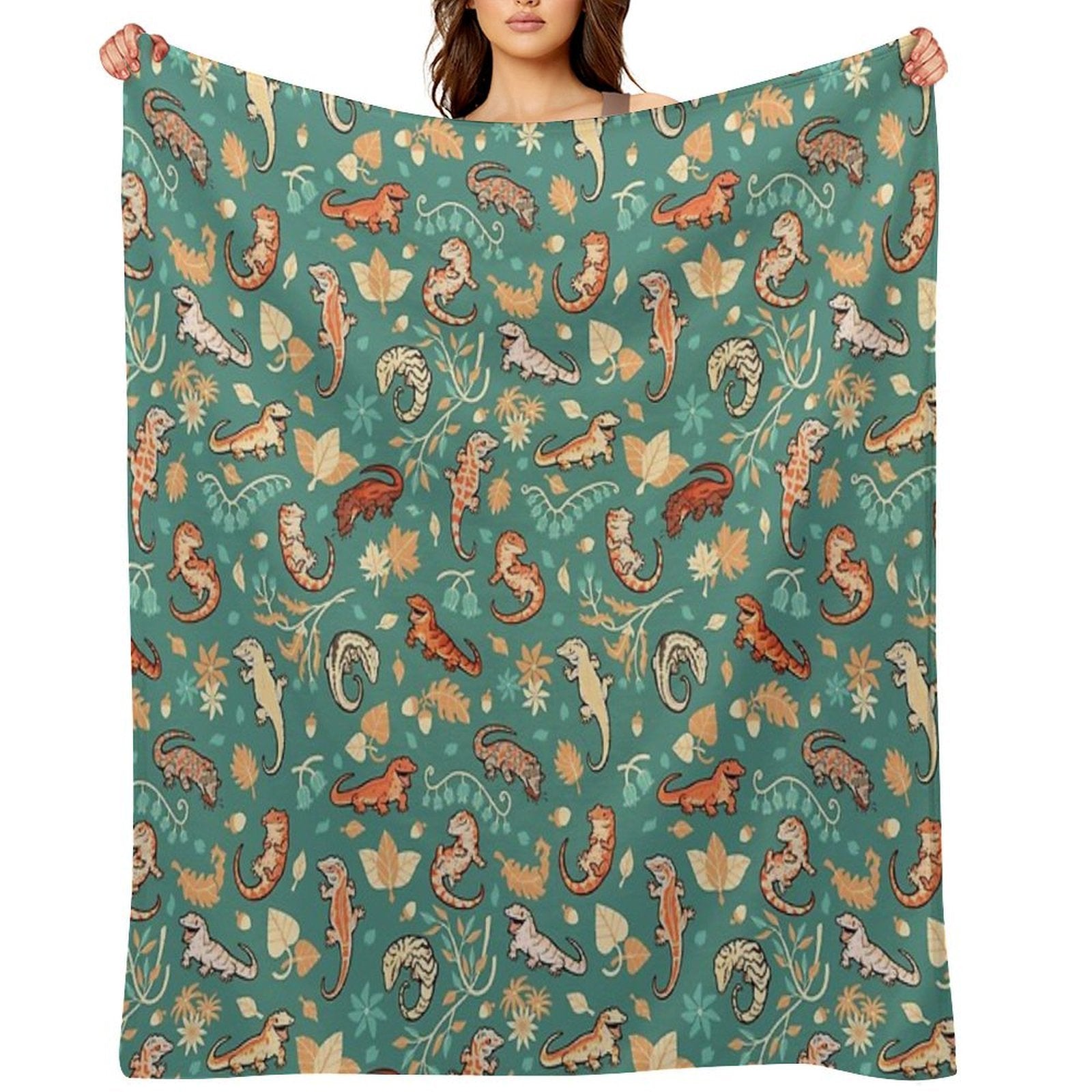 Autumn Geckos in Green Durable Throw Blanket