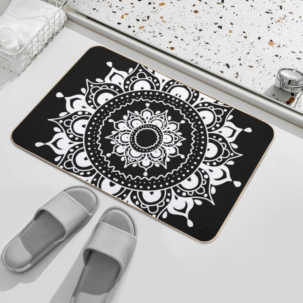 Classic Black And White Mandala Art  Easy To Clean Bath Mat