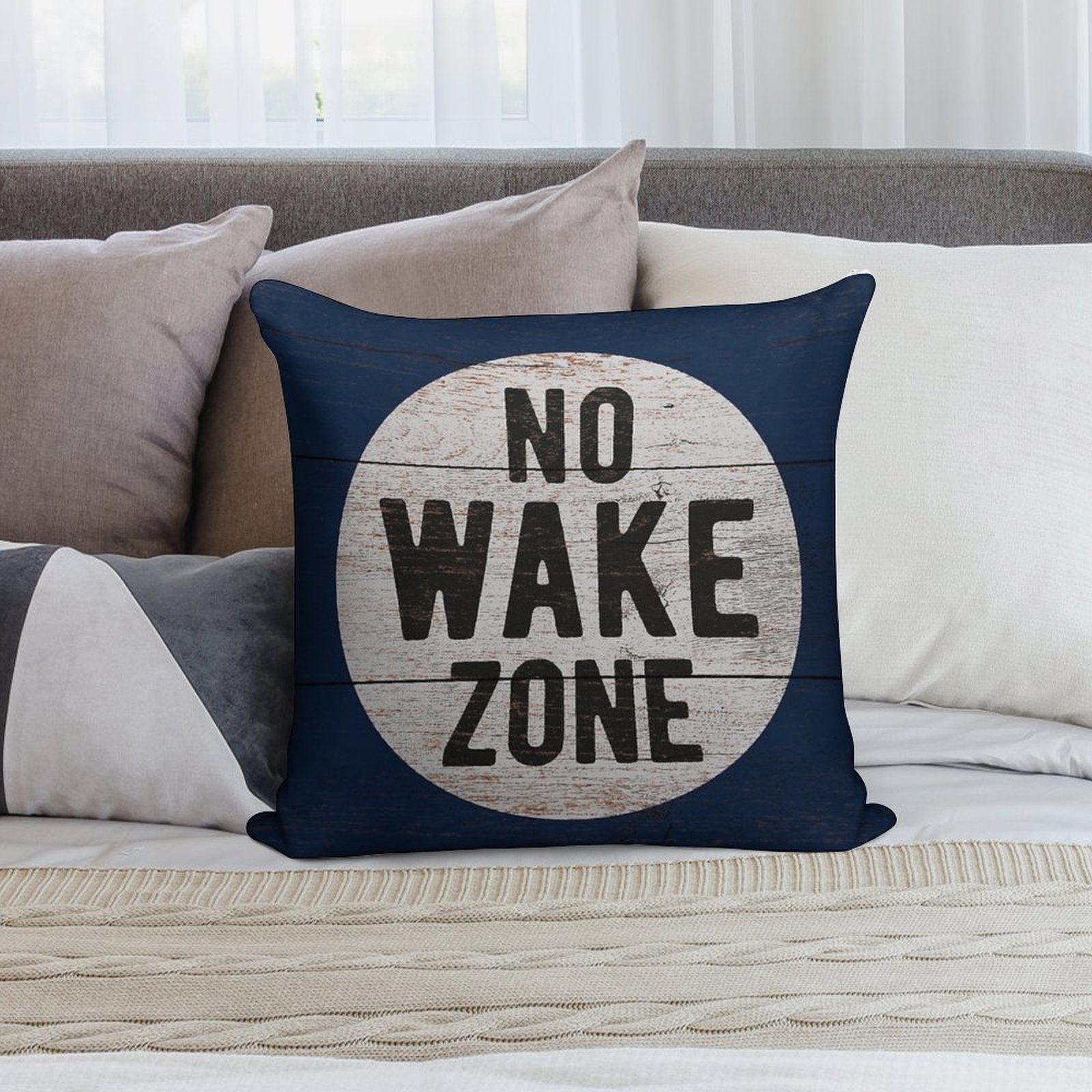 No Wake Zone, Lake Gift, Lake Sign, Lake House Décor, Wake Surf, Wakeboard, Water Ski, No Wake Area, Lake Sign Soft Easy Maintenance Throw Pillow