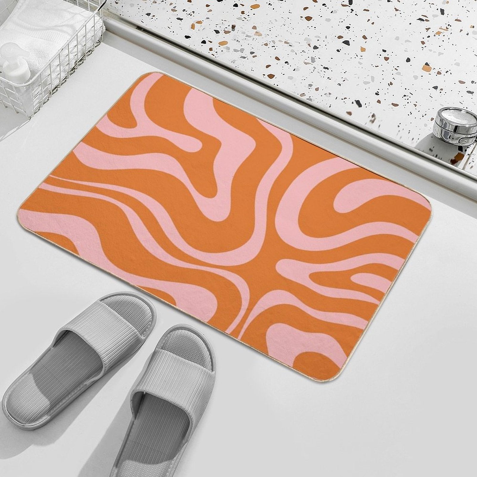 Liquid Candy Retro Abstract Pattern in Pink And Orange  Easy To Clean Bath Mat