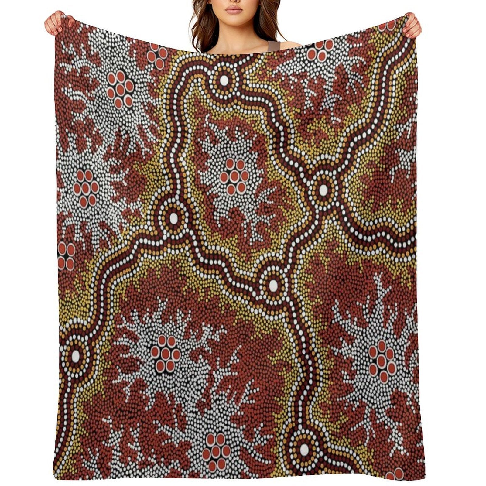 Authentic Aboriginal Art -  Mountains Multi-functional Throw Blanket