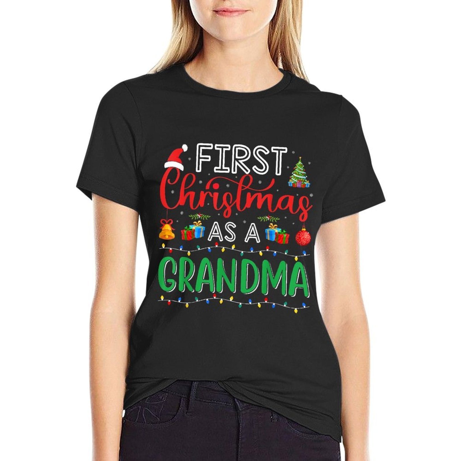 First Christmas As A Grandma Matching Christmas New Grandma  High-quality Stitching T-Shirt