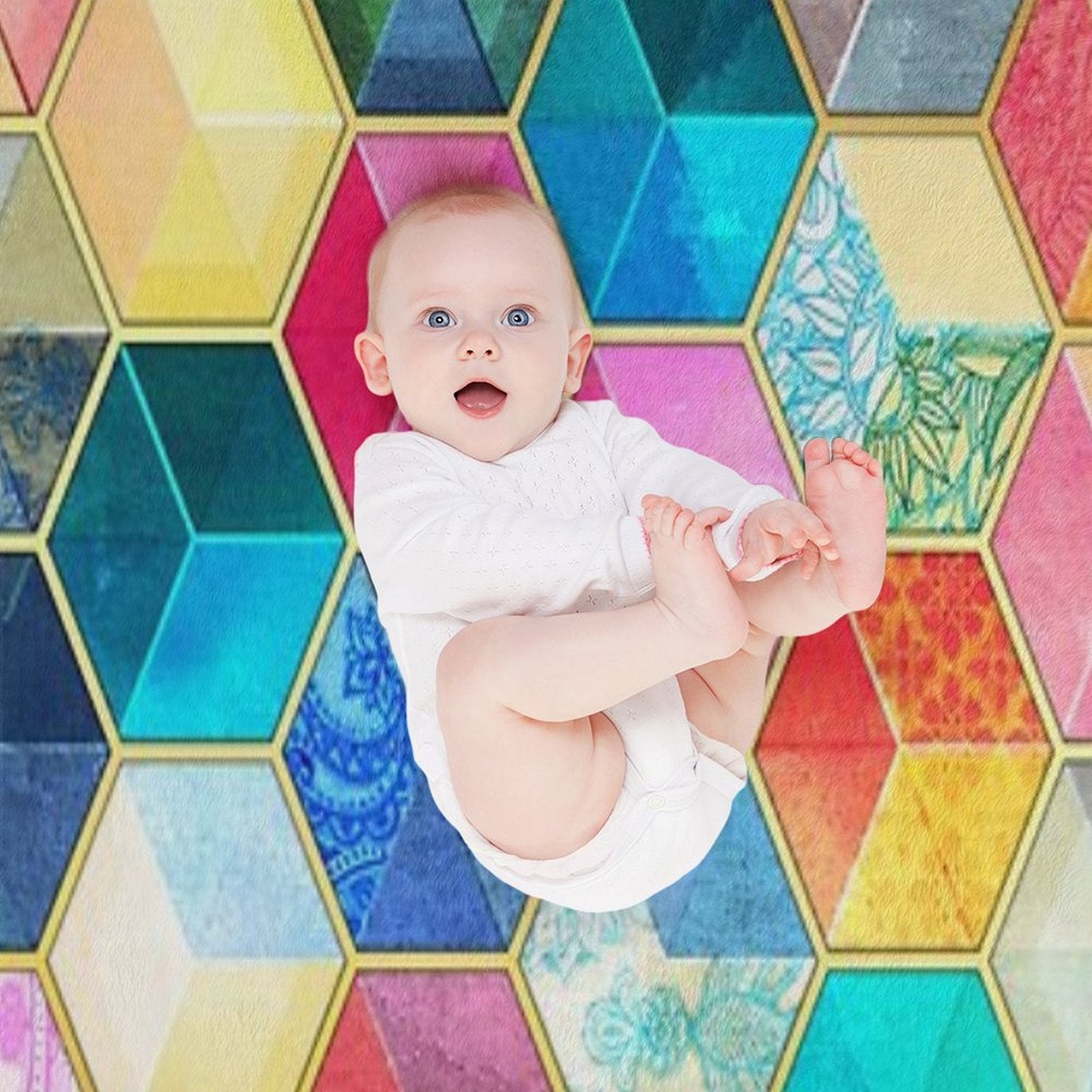 Crystal Bohemian Honeycomb Cubes - Colorful Hexagon Pattern Gift-ready Throw Blanket