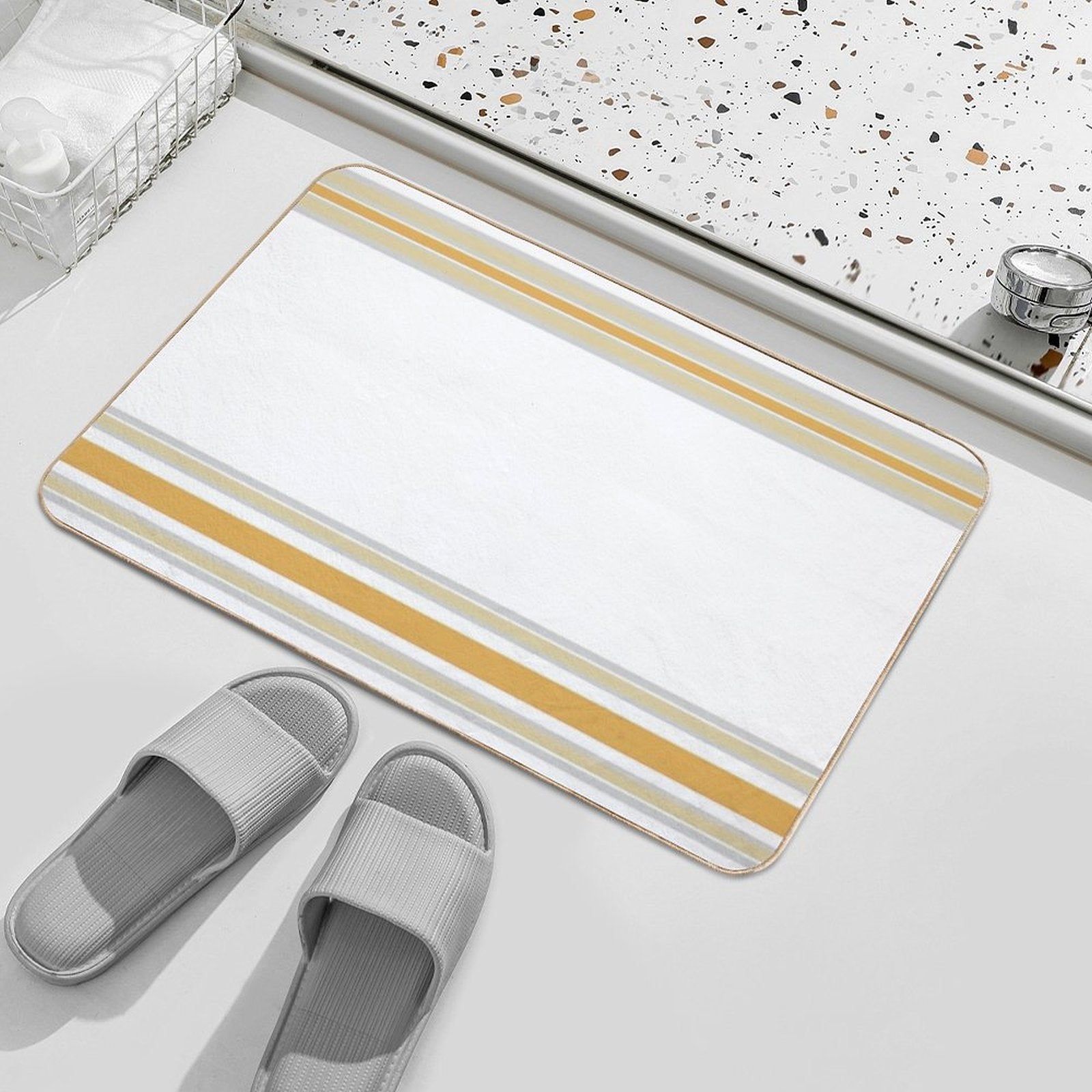 Line Art Neutral Yellow  Pet-Safe Bath Mat