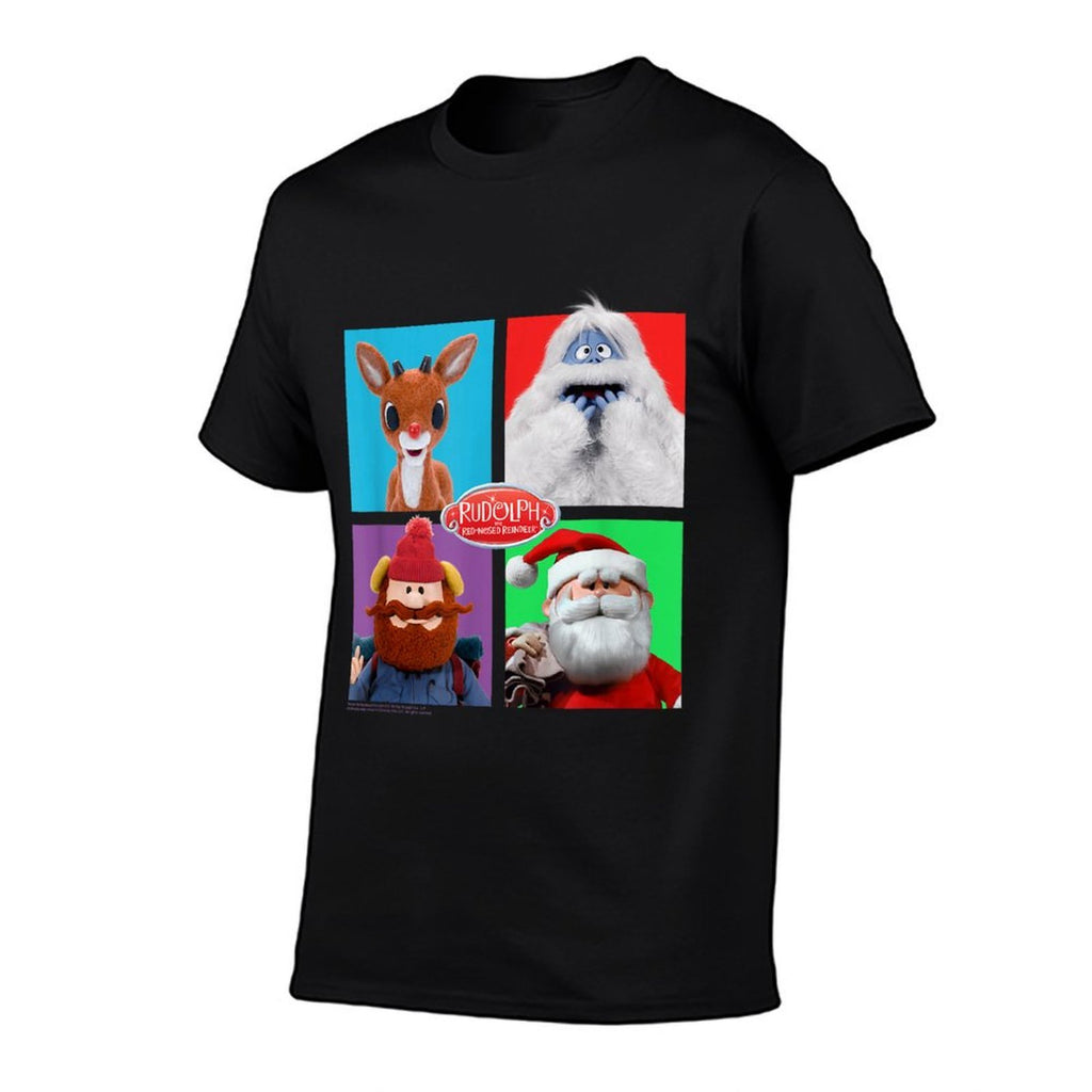 Rudolph And Friends Pop Art Portraits Retro Christmas  High-quality Stitching T-Shirt