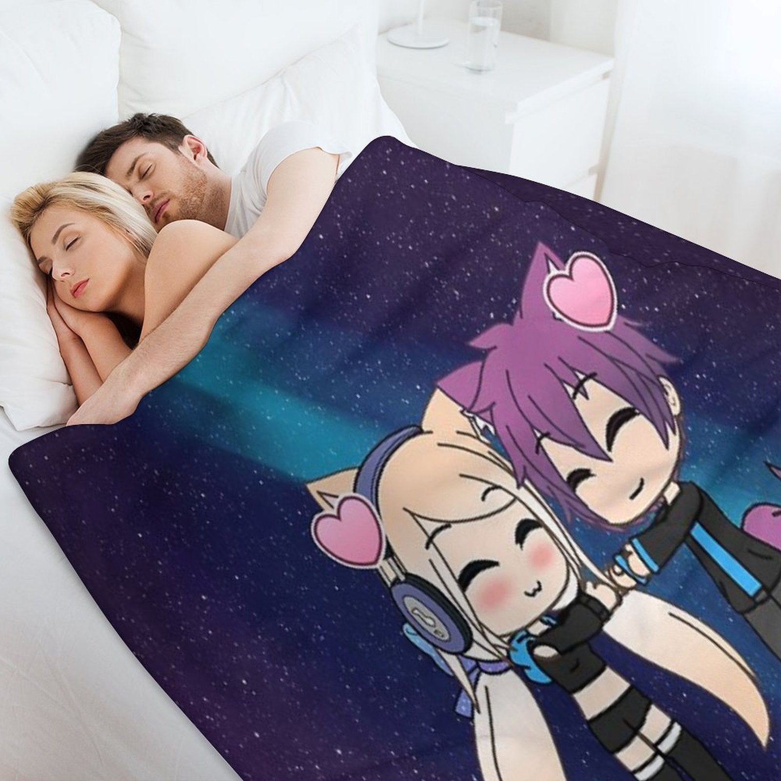 Cute Gacha Girl And Boy with Fox Tail Travel-friendly Throw Blanket