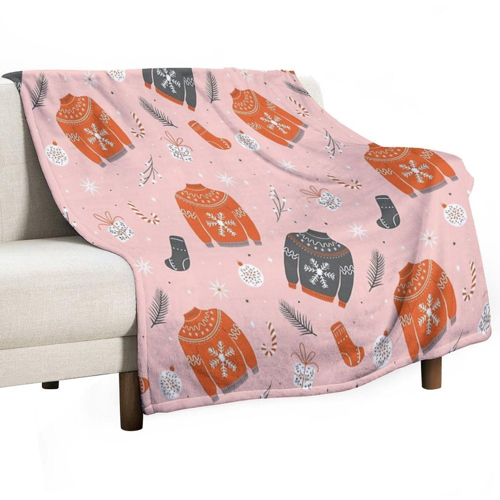 Christmas Sweater Pattern Pink Quick-dry Throw Blanket