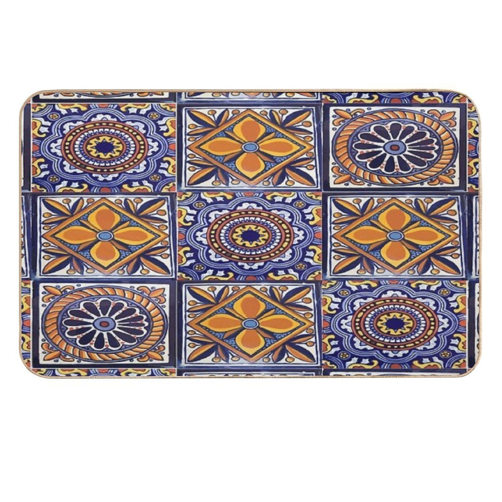 Mix Yellow Mexican Folk Art Authentic Talavera Tile Hand Painted Interior Decoration  Versatile Bath Mat