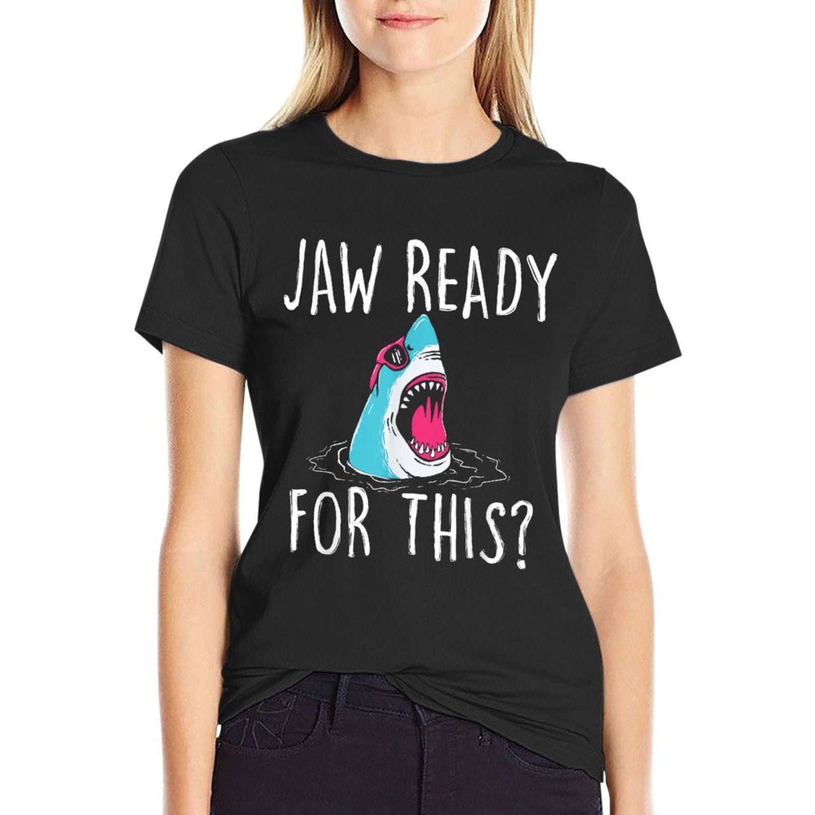 Jaw Ready For This - Funny Shark Lover Ocean Wildlife  Rolled Sleeves T-Shirt