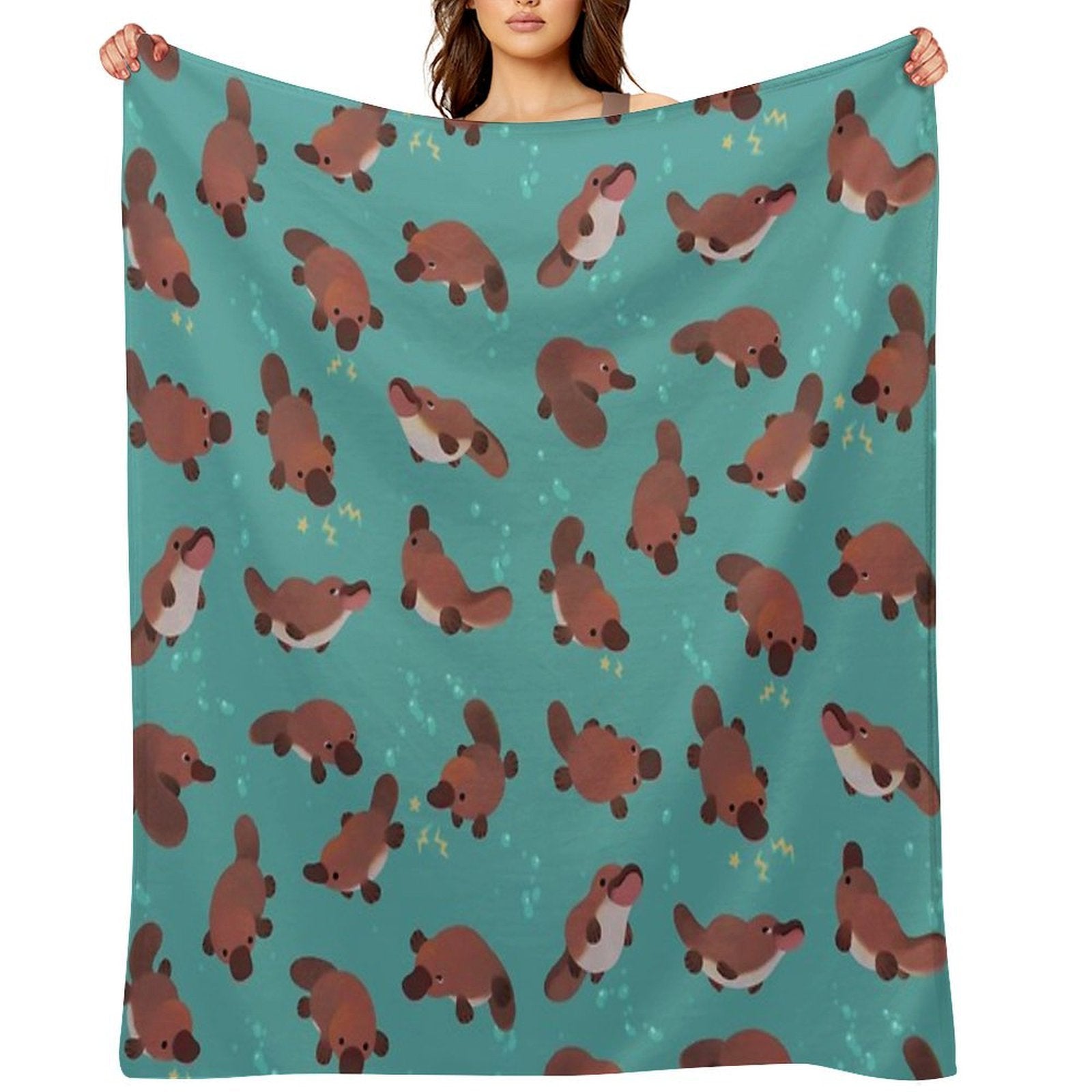 Happy Platypus - Green Easy Care Throw Blanket