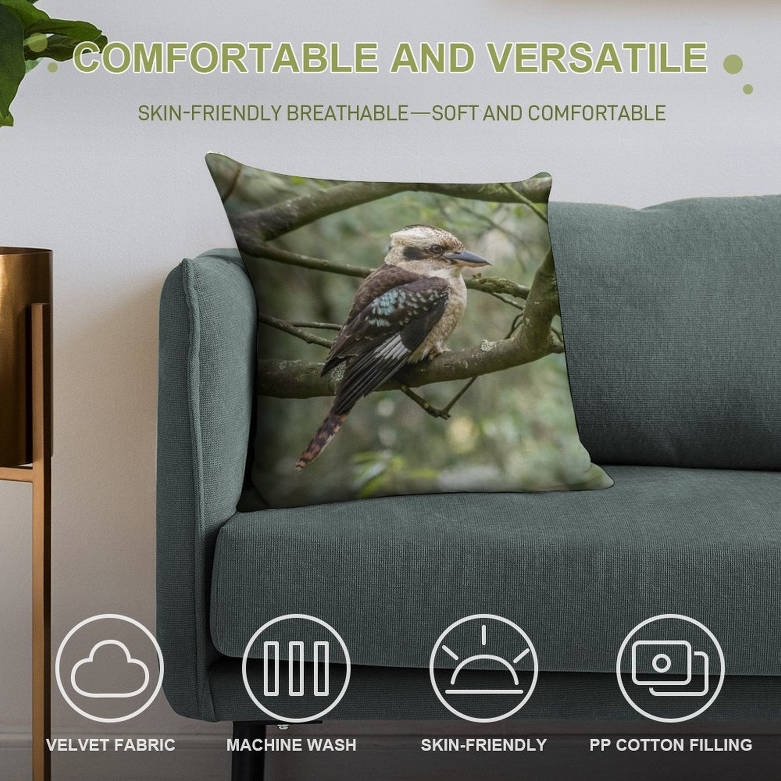 Grant's Kookaburra - Australian Bird Gift Soft Easy Maintenance Throw Pillow