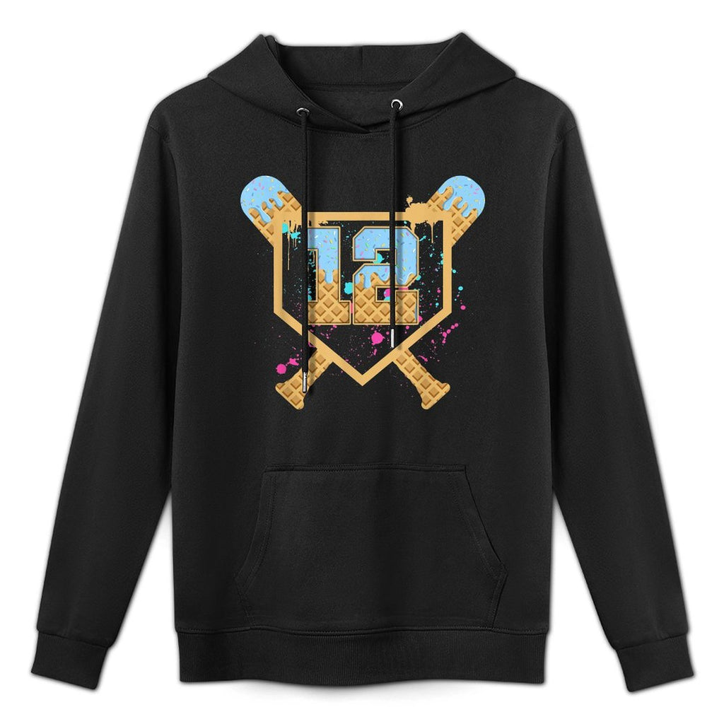 Baseball 12 Year Old Ice Cream Drip 12th Birthday Number 12 Shrink-Resistant Hoodie