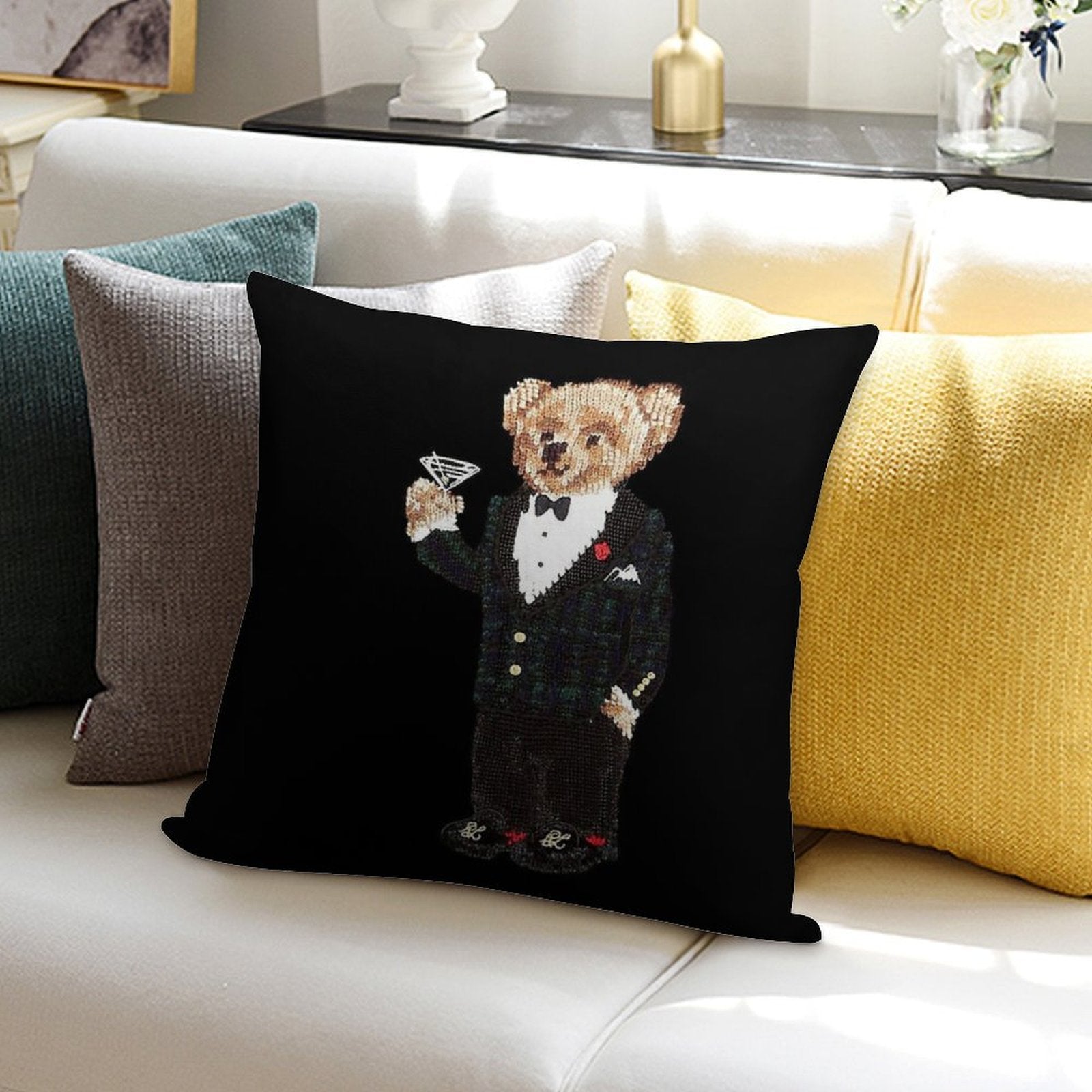 Gentleman Bear Soft Decorative Cover Throw Pillow