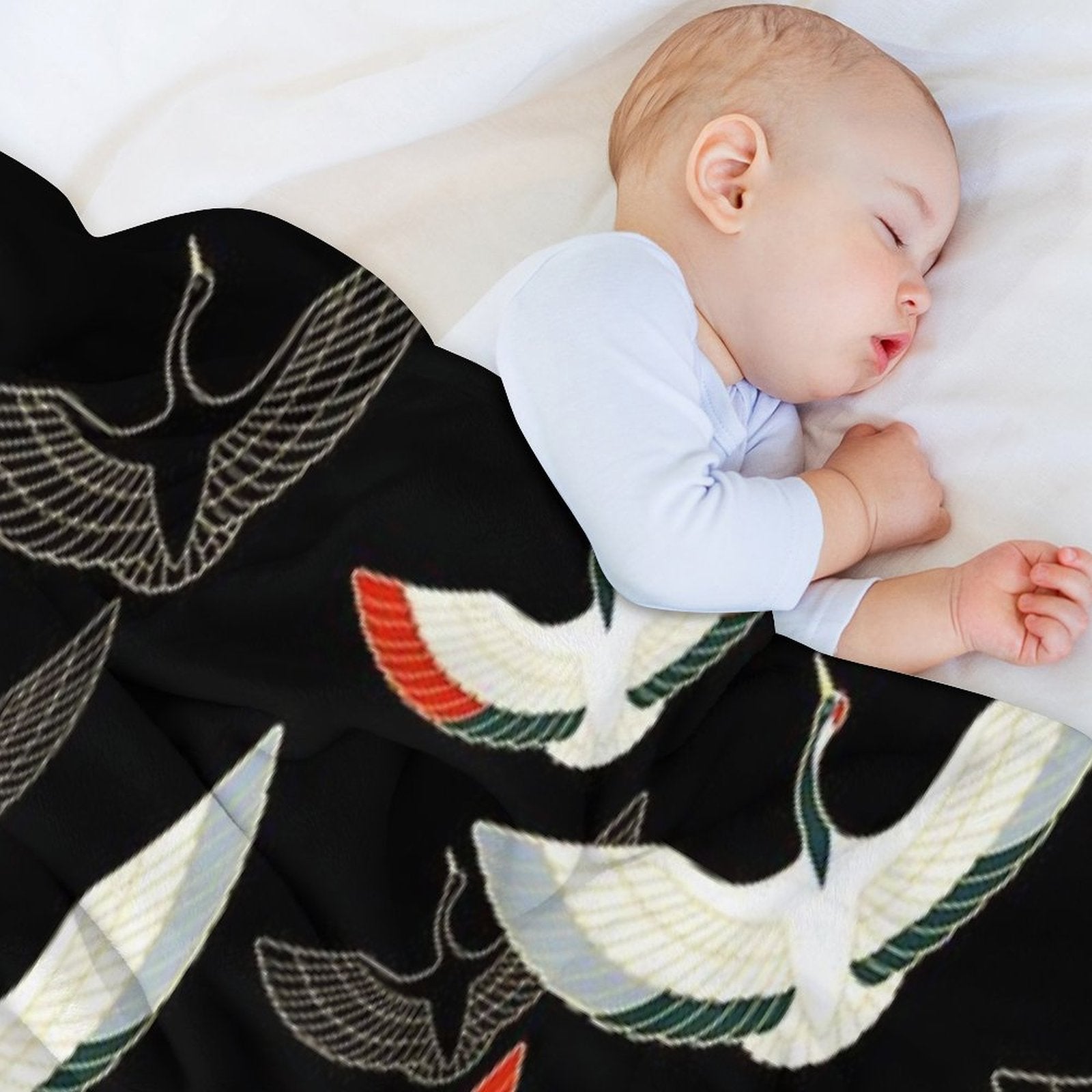 Golden Japanese Cranes Pattern Premium Throw Blanket