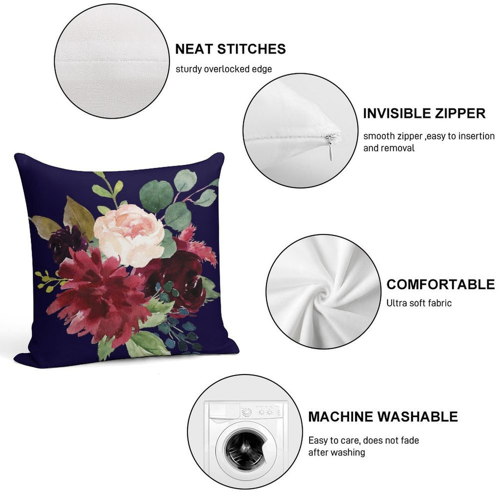 Navy, Burgundy And Blush Floral Art with Eucalyptus Soft Multiple Sizes Throw Pillow
