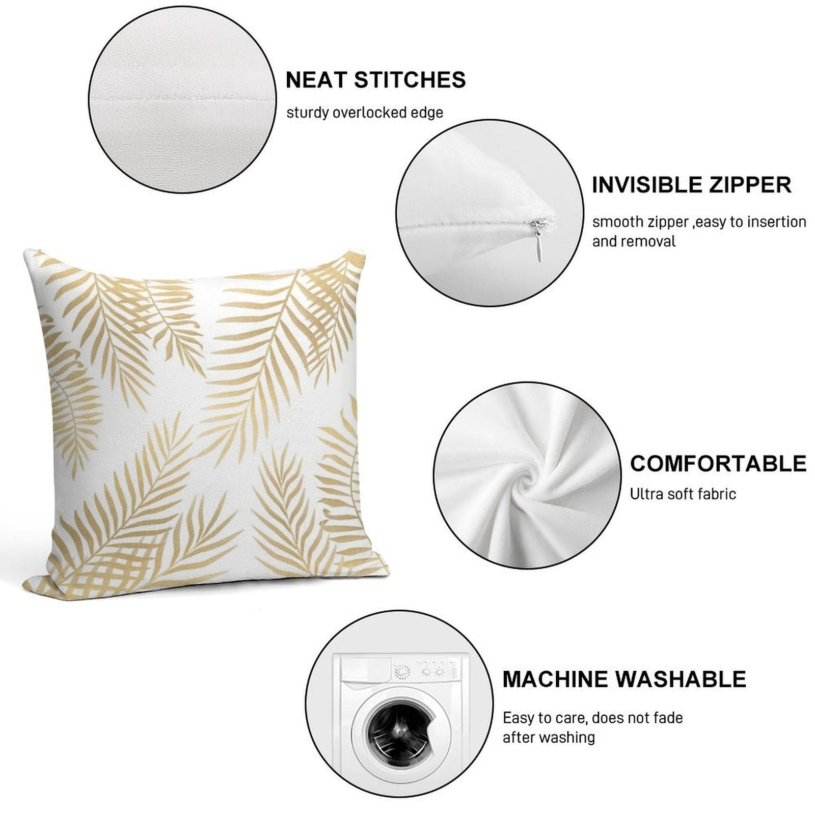 Gold Palm Leaves Soft Anti-Pilling Throw Pillow